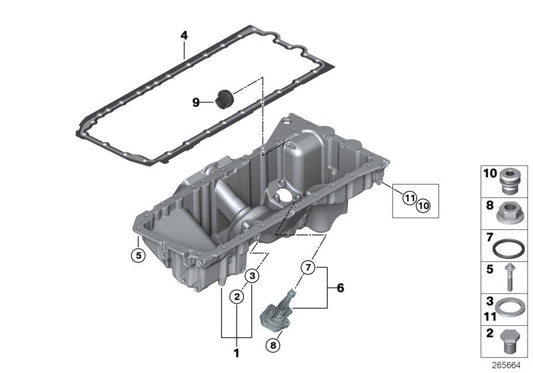 Oil Pan 11137556663 7556663 Compatible With BMW 5 Series  F10 & 7 Series F01, F02, F03, F04 Tag-OP-15