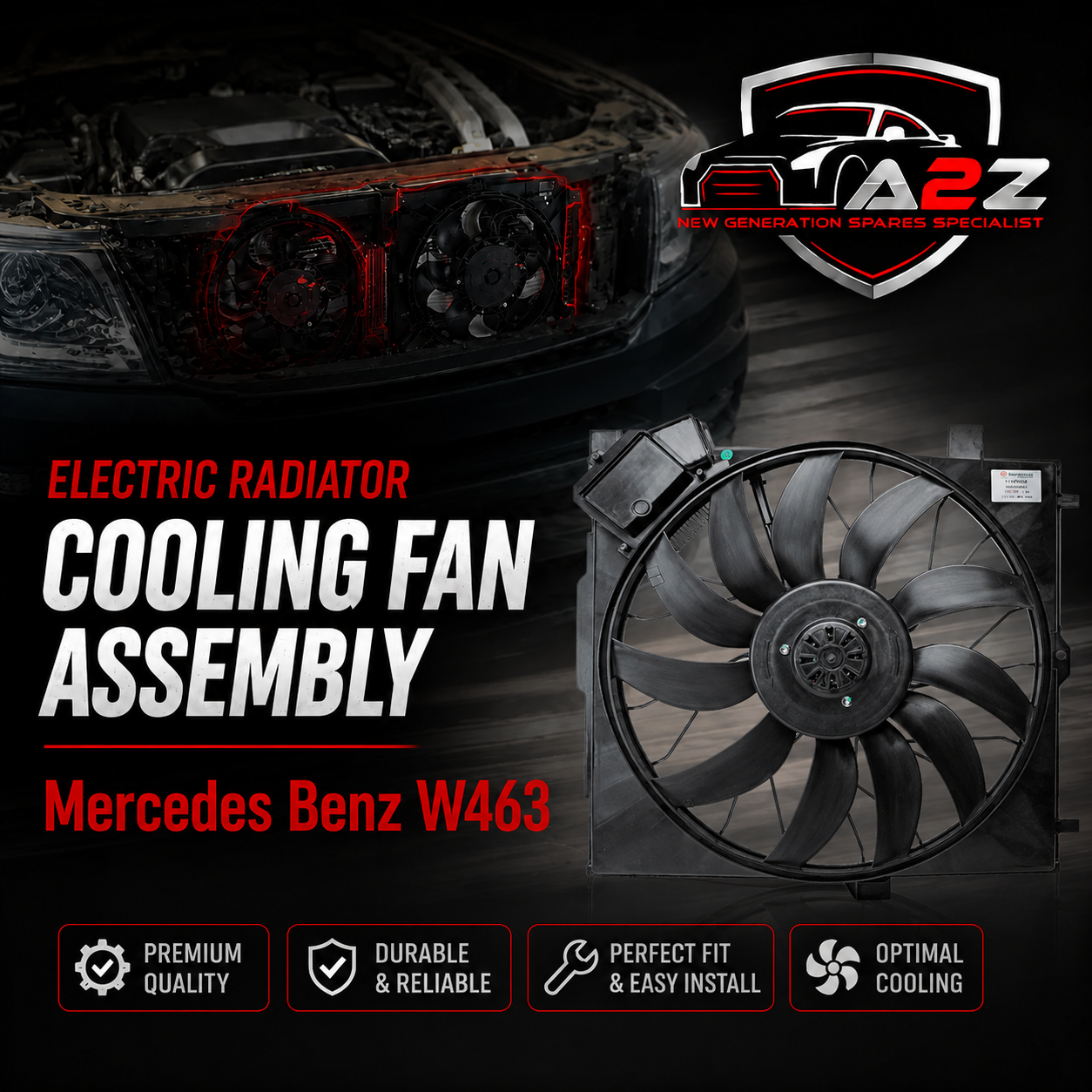 Electric Radiator Cooling Fan Assembly 4635000293 Compatible With Mercedes Benz W463