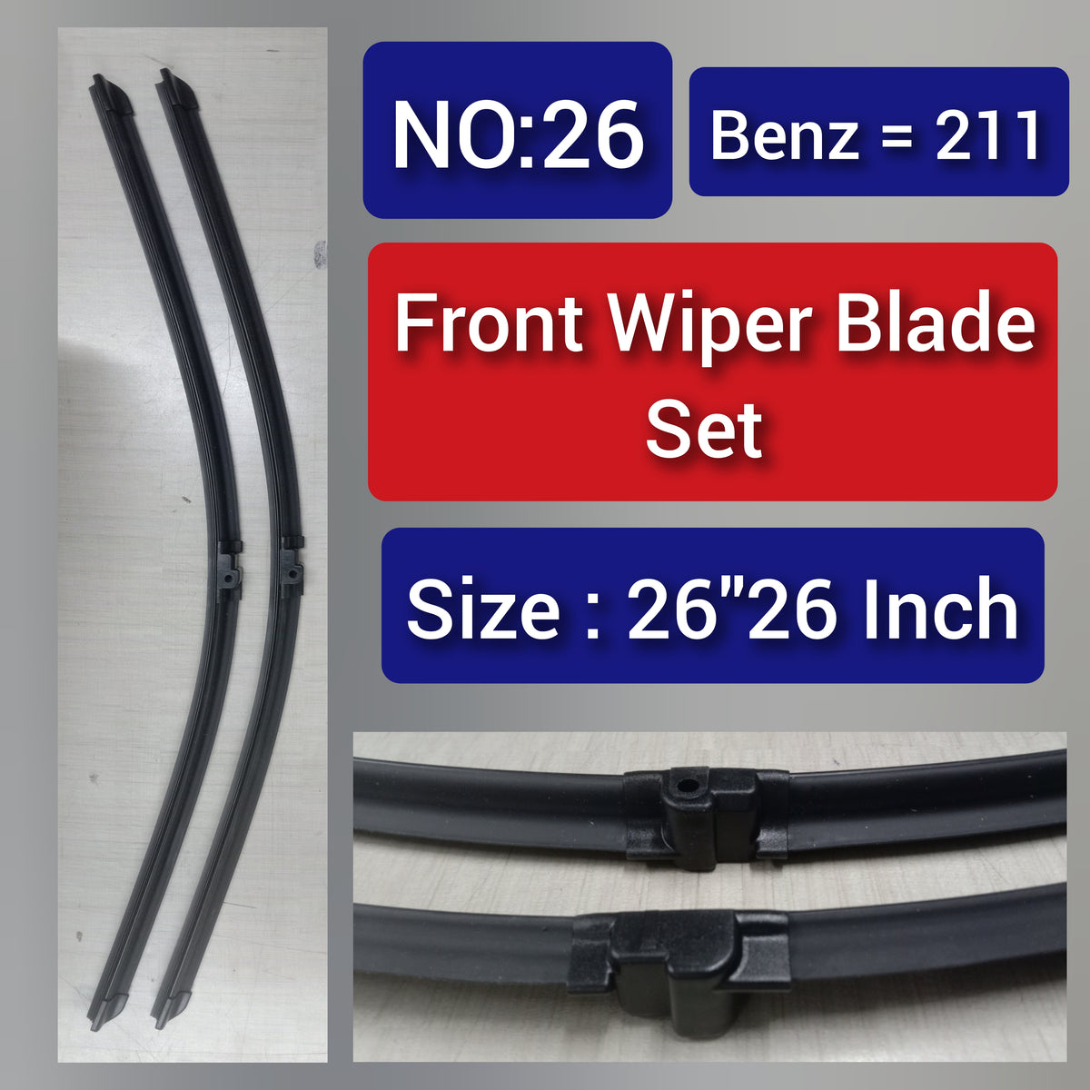 Front Wiper Blade Set (26'26 Inch) Compatible with Mercedes Benz E-CLASS W211 Tag-WBF-26