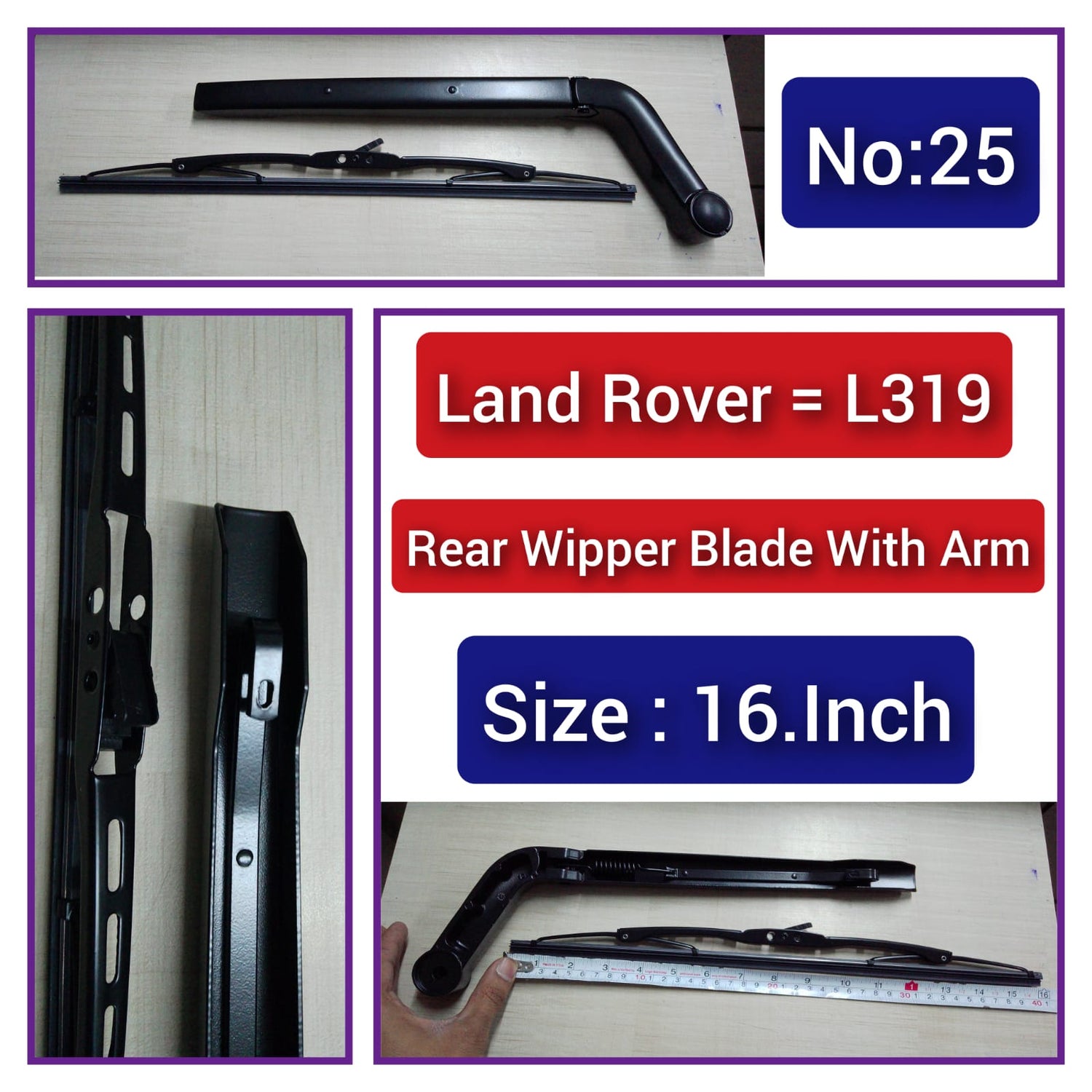 Rear Wiper Blade (16 Inch) With Arm Compatible with Land Rover Discovery (L319)  Tag-WBR-25