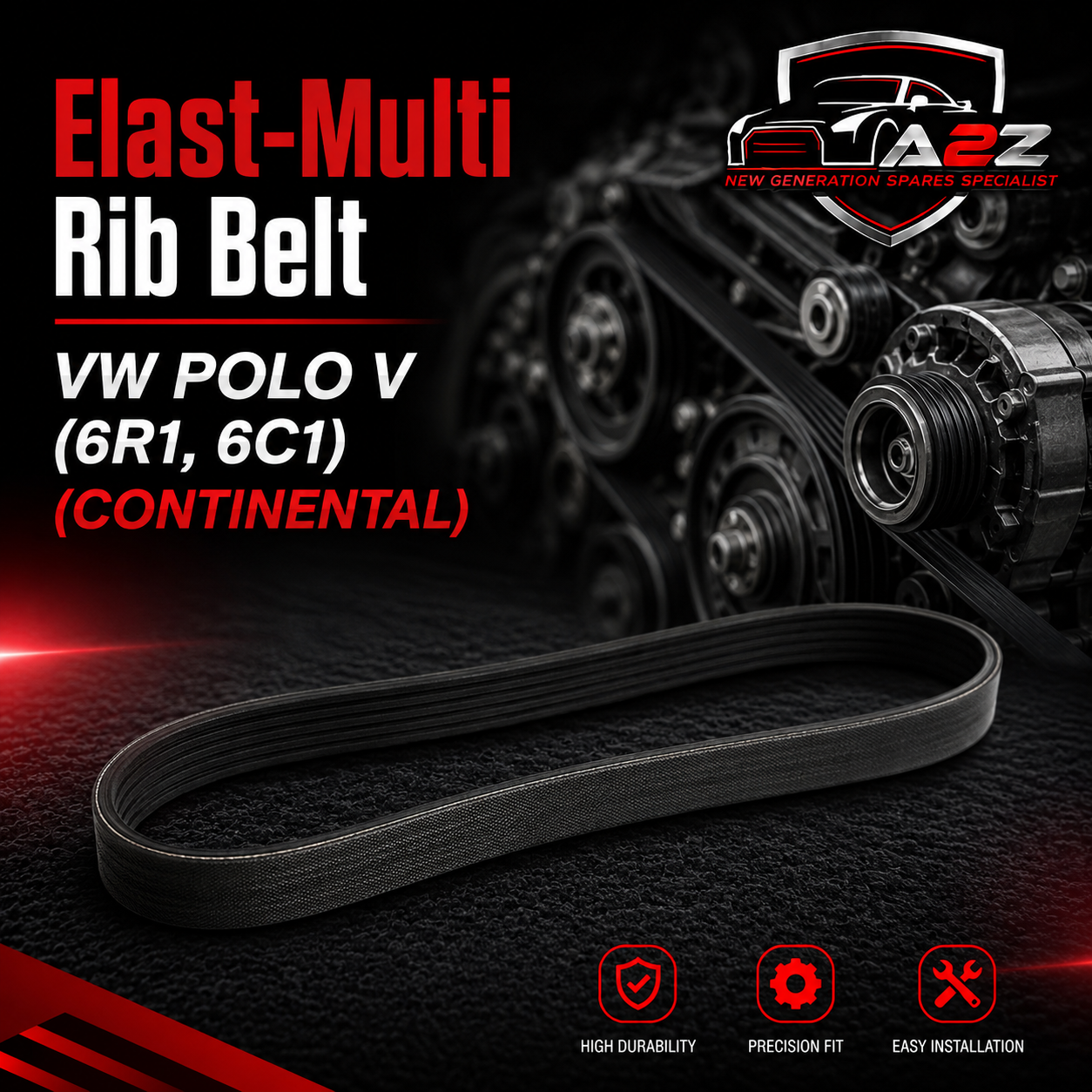 ELAST-MULTI-RIB BELT 6PK989 04C260849E Compatible With VW POLO V (6R1, 6C1) (CONTINENTAL)