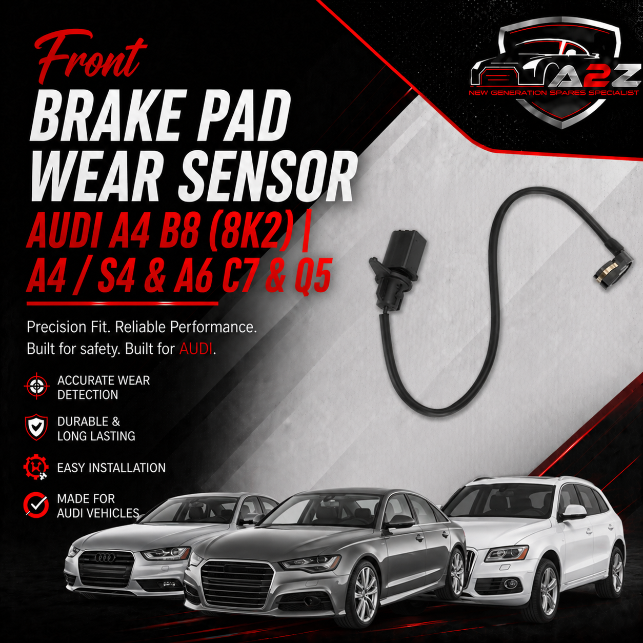 Front Brake Pad Wear Sensor 8K0615121 Compatible With AUDI A4 B8 (8K2) | A4 / S4 & A6 C7 & Q5