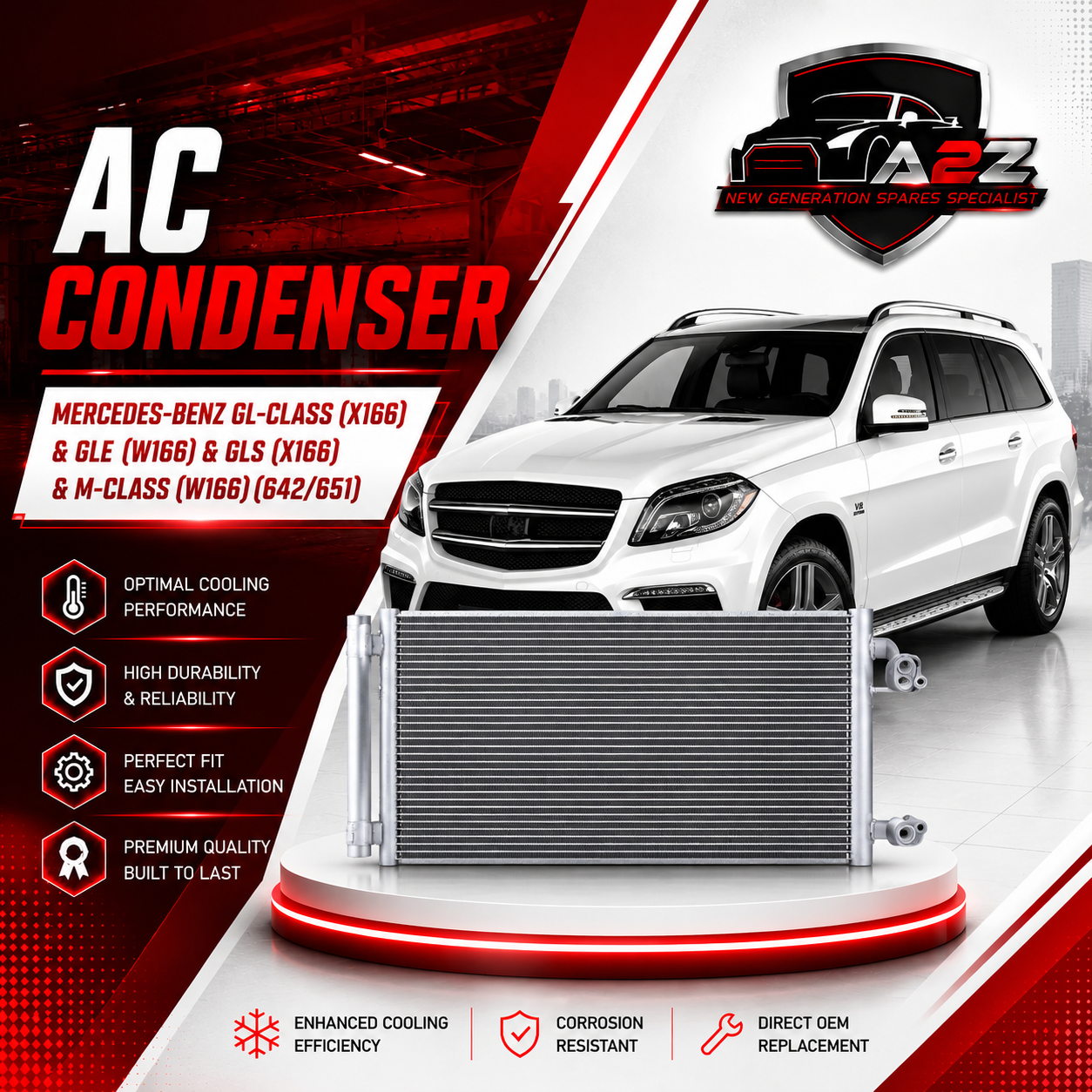 AC Condenser A0995000002 0995000002 Compatible with MERCEDES-BENZ GL-CLASS (X166) & GLE (W166) &  GLS (X166) & M-CLASS (W166) (642/651)