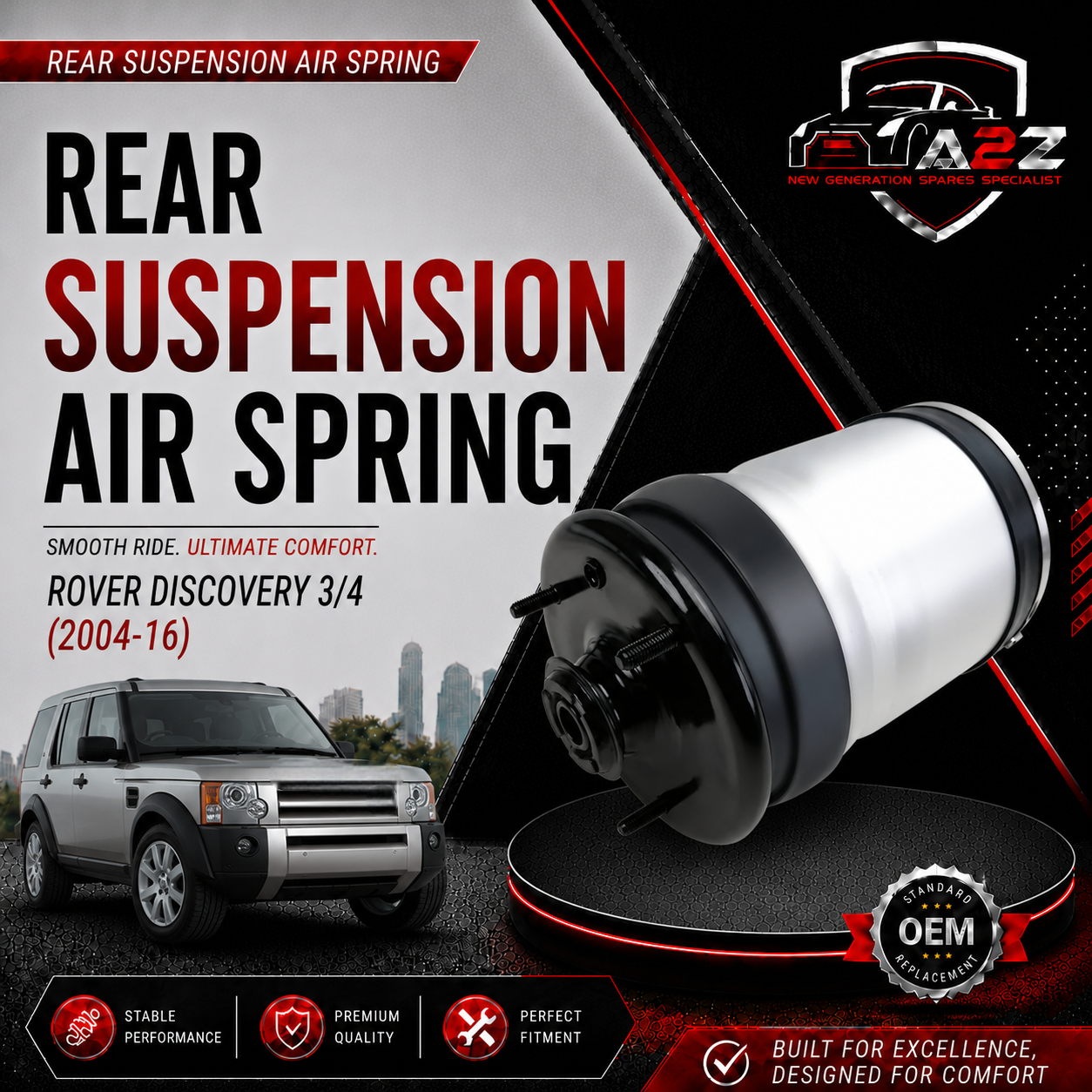 Rear Air Suspension Air Spring LR016411 Compatible With and Rover Discovery 3/4 (2004-16)