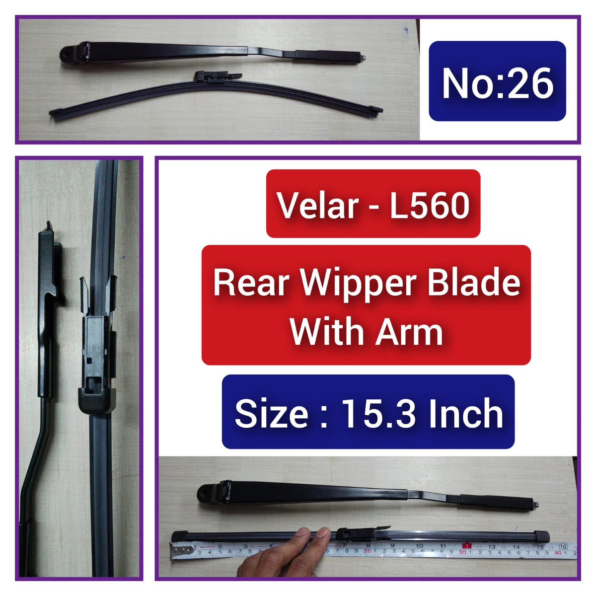 Rear Wiper Blade (15.3 Inch) With Arm Compatible with Land Rover Range Rover Velar L560 Tag-WBR-26