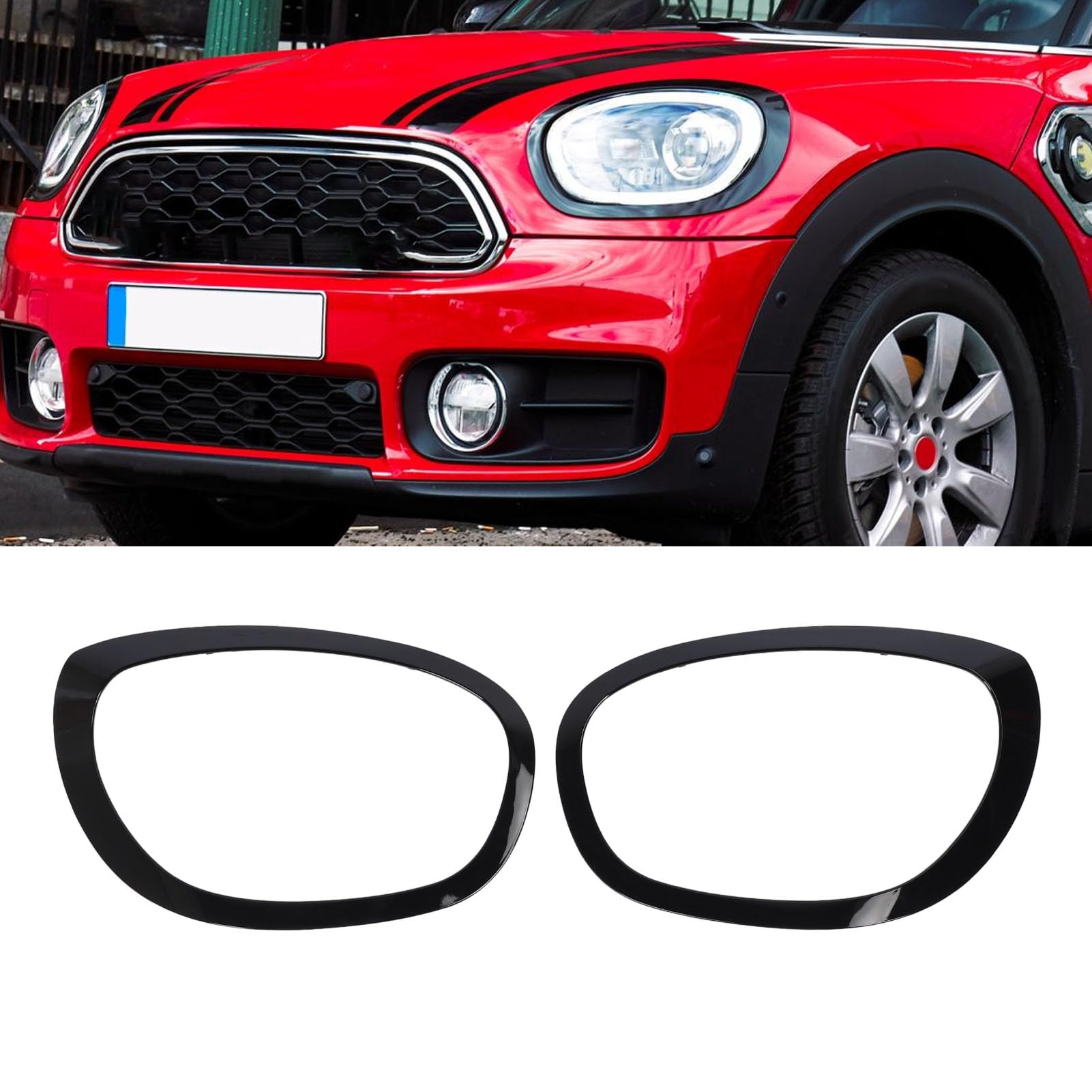 Headlight Chrome Bezel Ring Trim Left 51138739351 & Right 51138739352 Compatible With MINI F60 (Glossy Black 2016-2021)