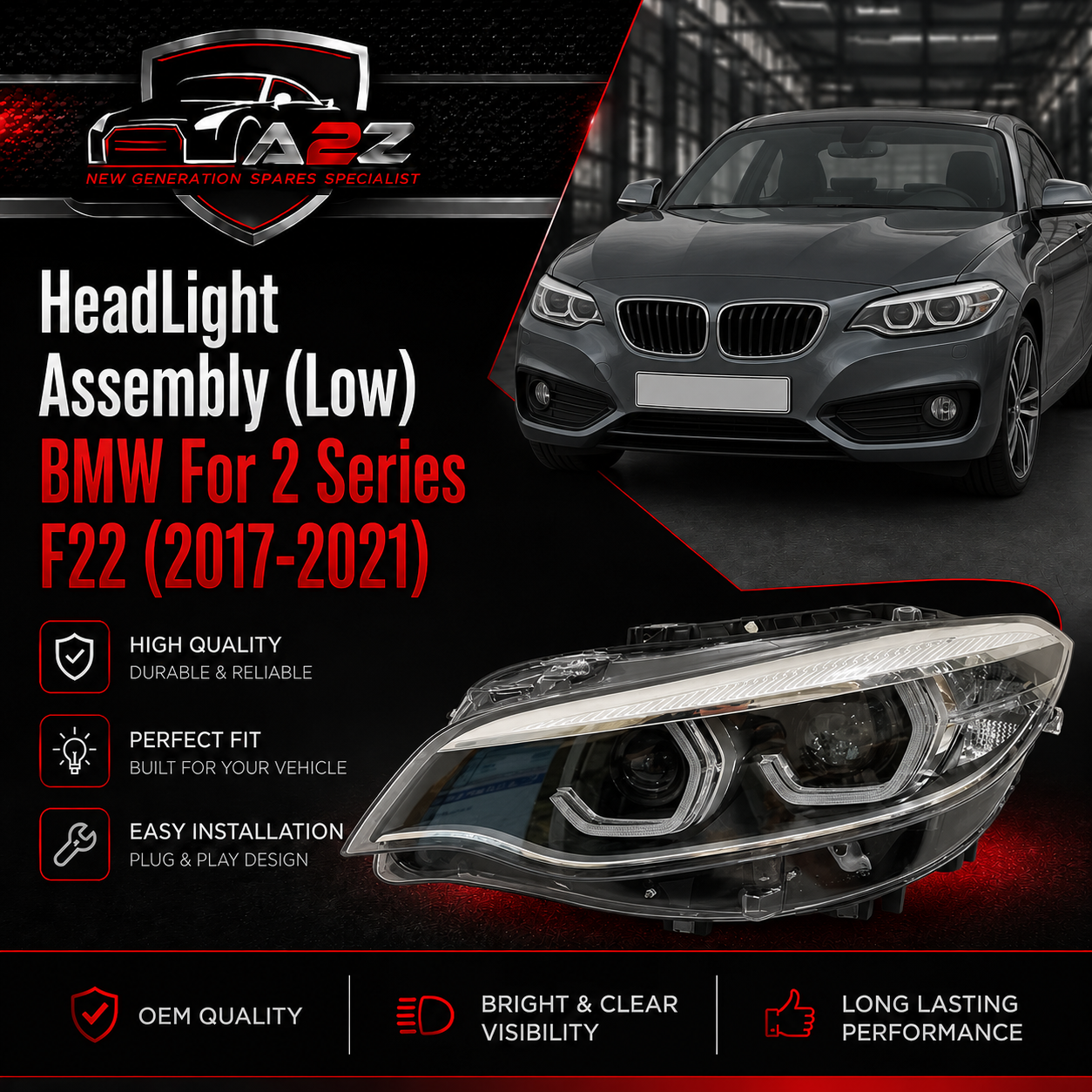 Complete Headlight (Low) Set Left 63117469777 & Right 63117469778 Compatible With BMW For 2 Series F22