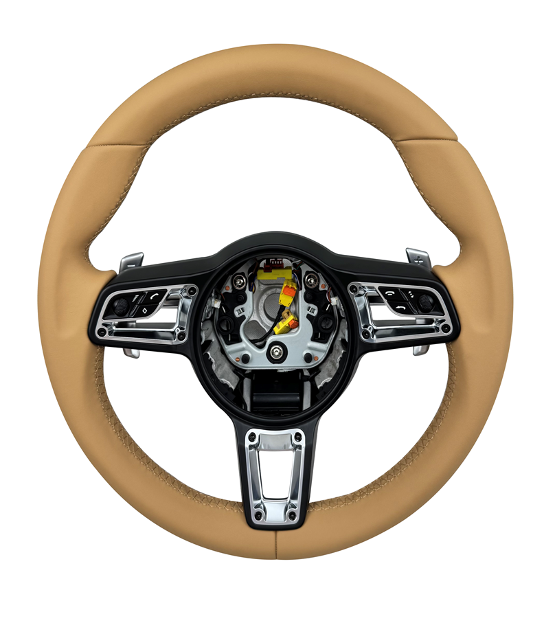 Leather Steering Wheel (Beige Smooth Leather) Compatible With Porsche All Models