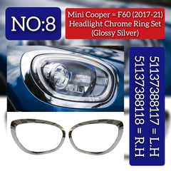 Headlight Chrome Bezel Ring Trim Left 51137388117 & Right 51137388118 Compatible With MINI F60 (Glossy Silver 2017-2021)