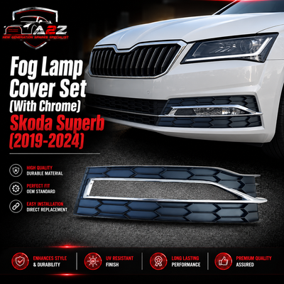 Fog Lamp Cover Set (With Chrome) Left 3V0853665B 3V0853767D & Right 3V0853666B 3V0853768D Compatible With Skoda Superb (2019-2024) Tag No.1163