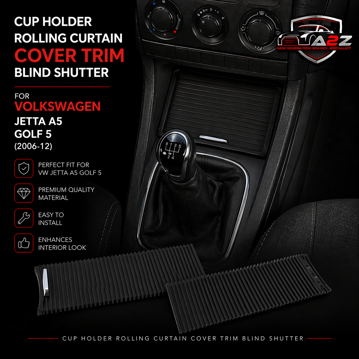 Water Cup Holder Roller Blind Cover, Center Console Armrest Cup Holder Slide Roller Cover Shutters Trim 5KD86253182V Compatible With Volkswagen jetta A5 Golf 5