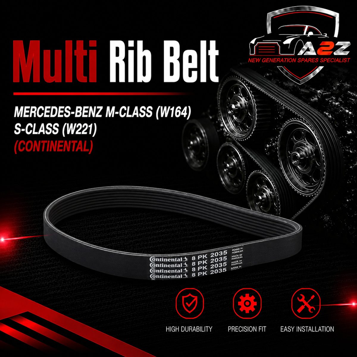 Multi Rib Belt 8PK2035 A0029932996 Compatible With MERCEDES-BENZ M-CLASS (W164) S-CLASS (W221) (CONTINENTAL)