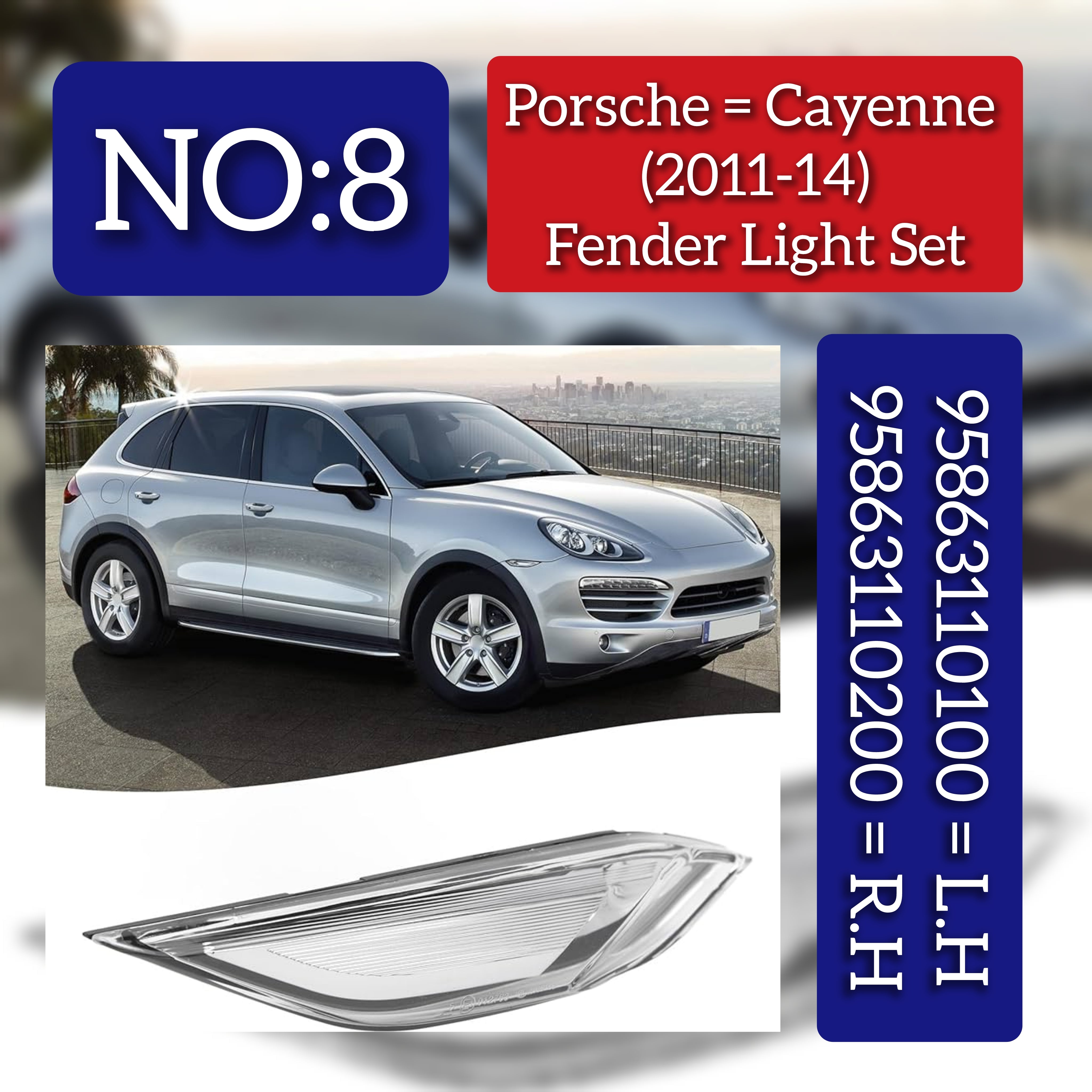 Front Bumper Reflector Left 95863110100 & Right 95863110200 Compatible with PORSCHE CAYENNE 958 2011-2014  Tag-FBL-08