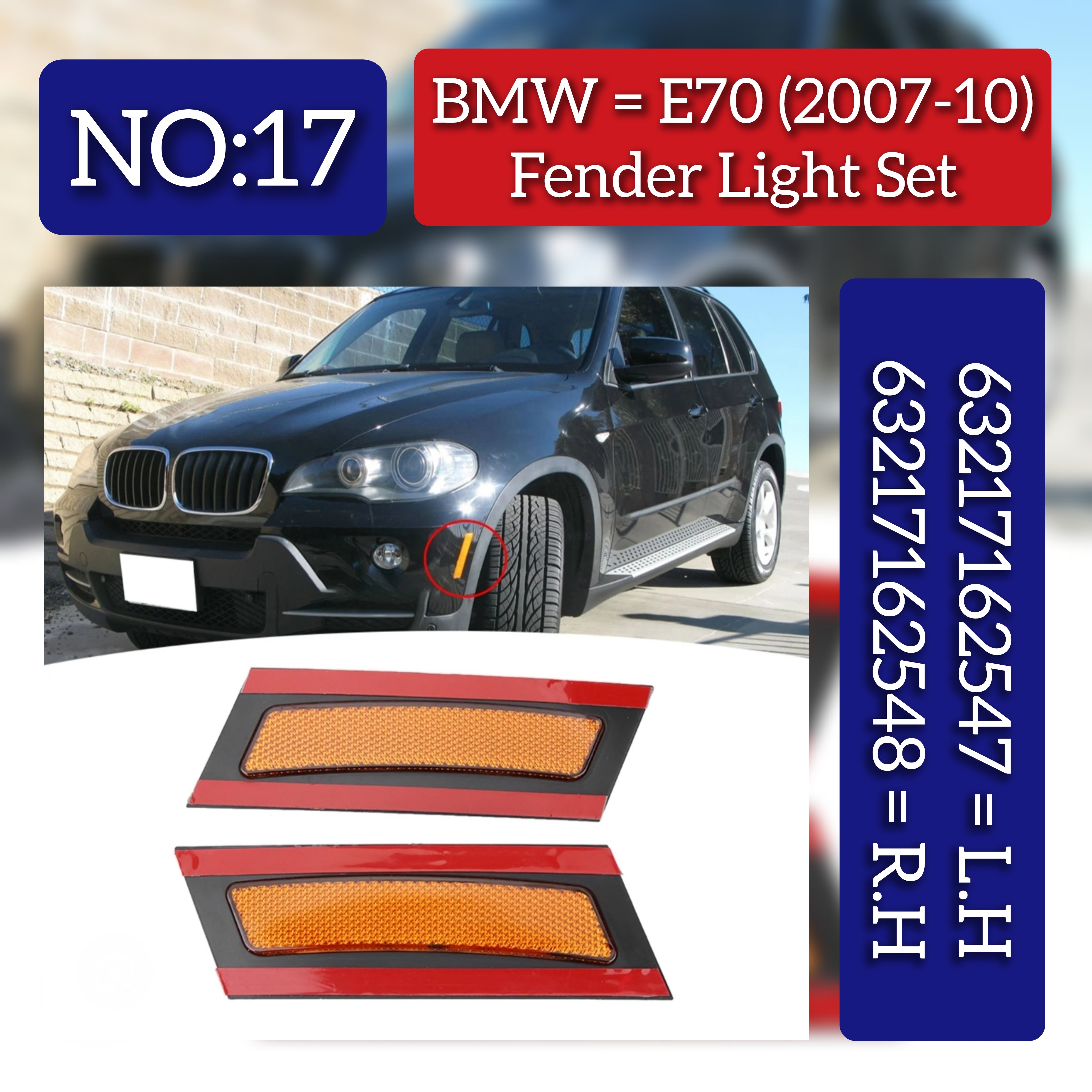 Front Bumper Turn Signal Indicator Light Left 63217162547 & Right 63217162548 Compatible with BMW X5 E70 2007-2010 Tag-FBL-17