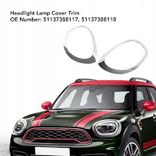 Headlight Chrome Bezel Ring Trim Left 51137388117 & Right 51137388118 Compatible With MINI F60 (Glossy Silver 2017-2021)