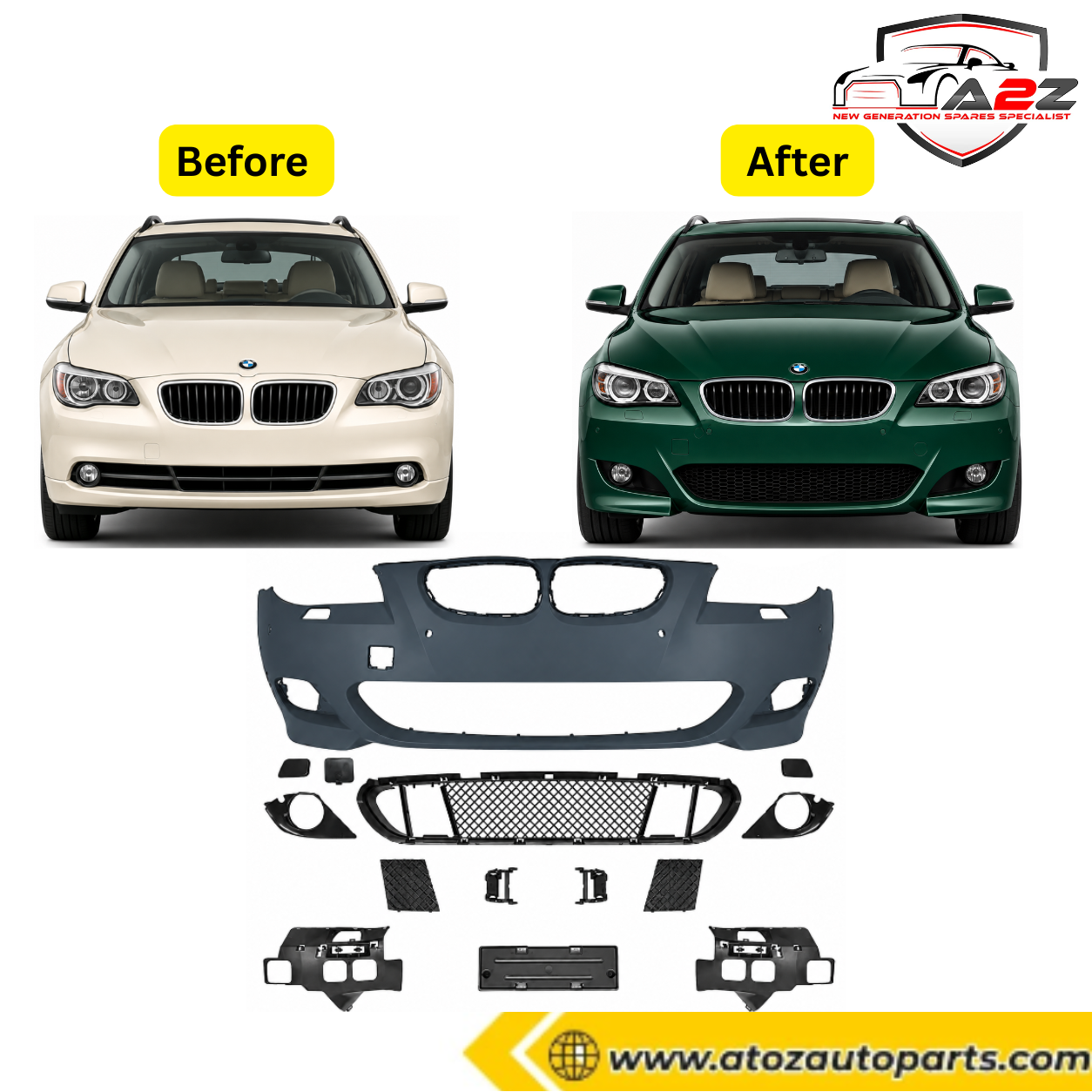 Front Bumper Body Kit Compatible With BMW 5 Series E60 (2004-2010) To M Sport Mt M Tech Upgrade | (Shipping Cost Not Included In Price)
