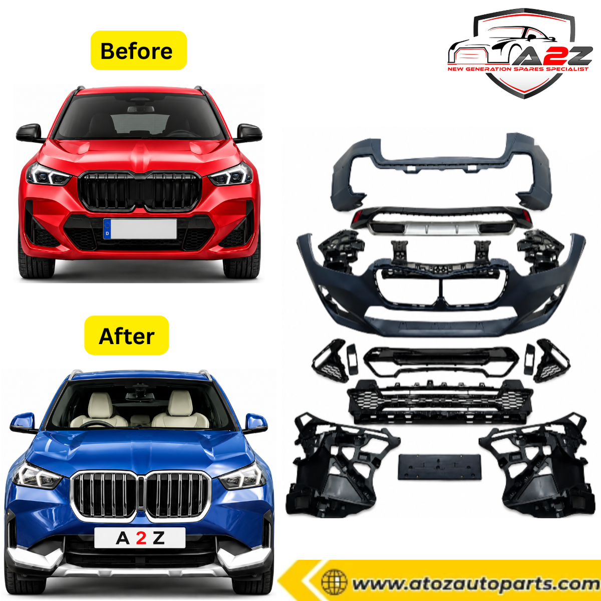 Complete Conversion Bumper Body Kit Compatible With BMW X1 U12 Upgrade To BMW M Sport Style Tag No.FRBK426 (Shipping Cost Not Included)