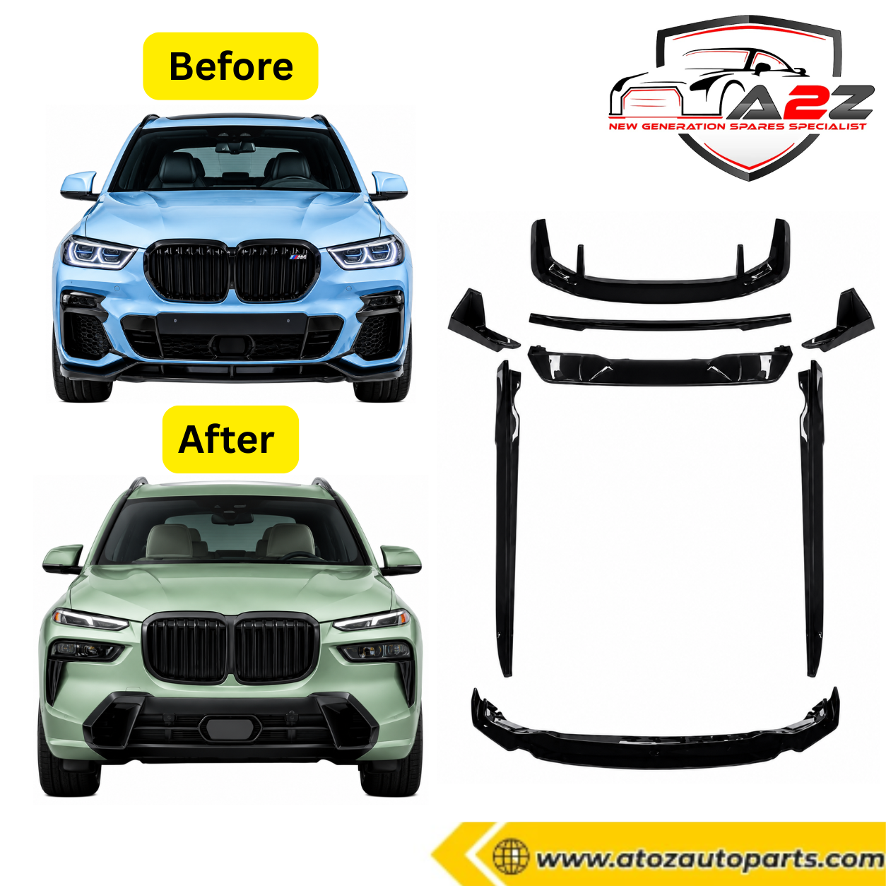 Front Bumper Body Kit Compatible with BMW X7 G07 Lci 2023+ To X5m Aero Black Samurai Style Upgrade | Shipping Cost Not Included