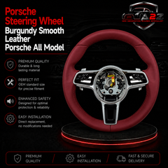 Burgundy Smooth Leather Steering Wheel Compatible With Porsche All Models