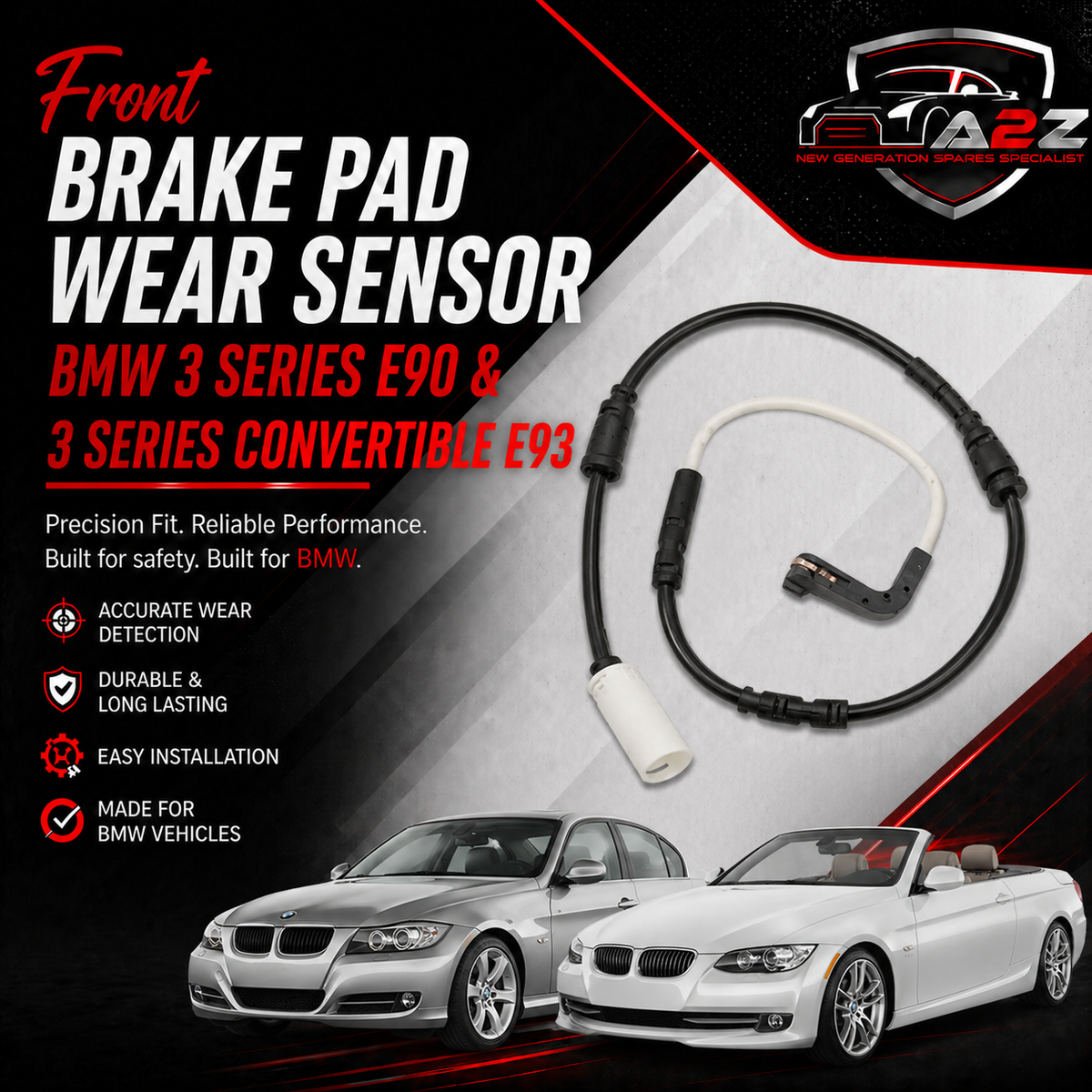 Front Brake Pad Wear Sensor 34356789440 34356777649 34356779619 Compatible With BMW 3 Series E90 & 3 Series Convertible E93