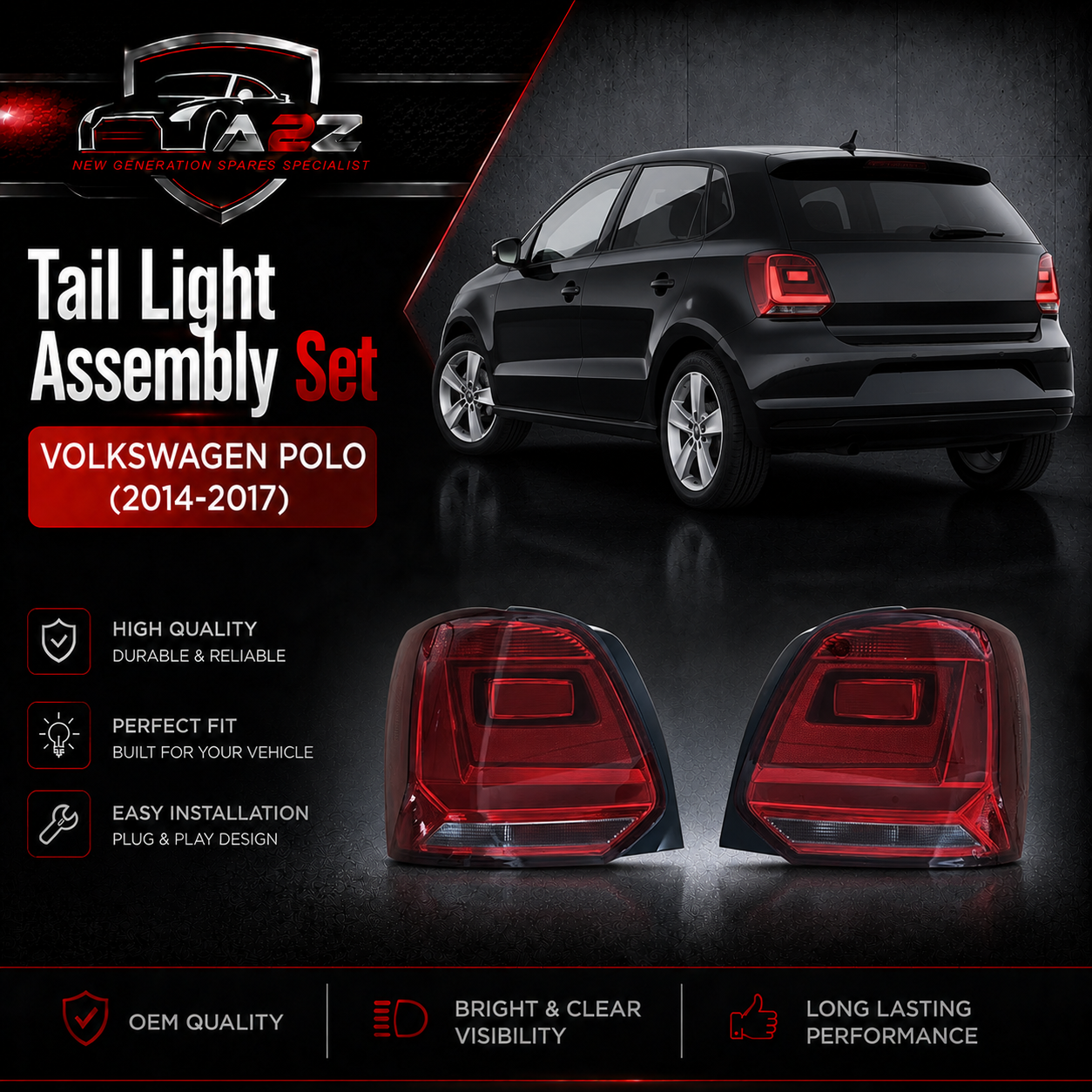Tail Light Set Left 6C0845095 & Right 6C0845096 Compatible With Volkswagen Polo (2014)