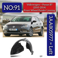 Front Wheel Fender Liner Left 3AA805977 Compatible With Volkswagen PASSAT B7 (362) (2010-2014) Tag No.91