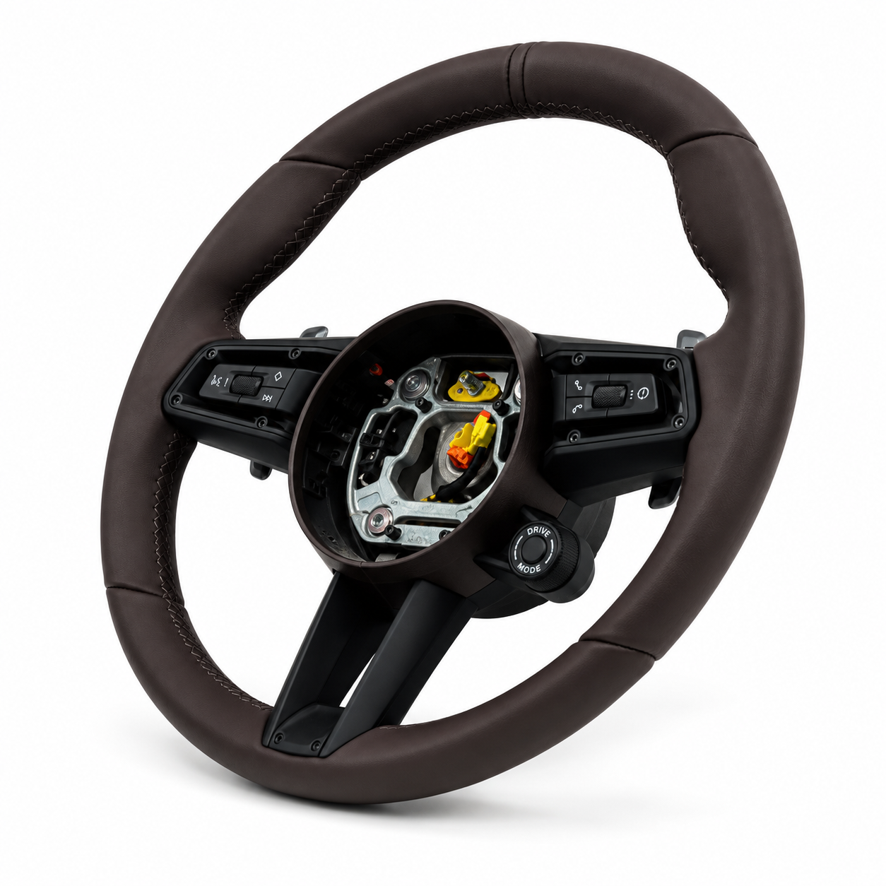 Dark Brown Smooth Leather Steering Wheel Compatible With Porsche All Models