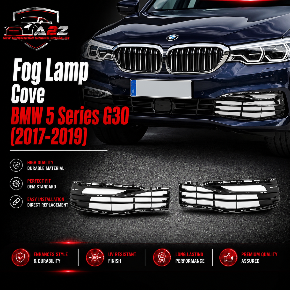 Fog Lamp Cover Left 51117385277 & Right 51117385278 51117385261 Compatible With BMW 5 Series G30 (2017-2019)