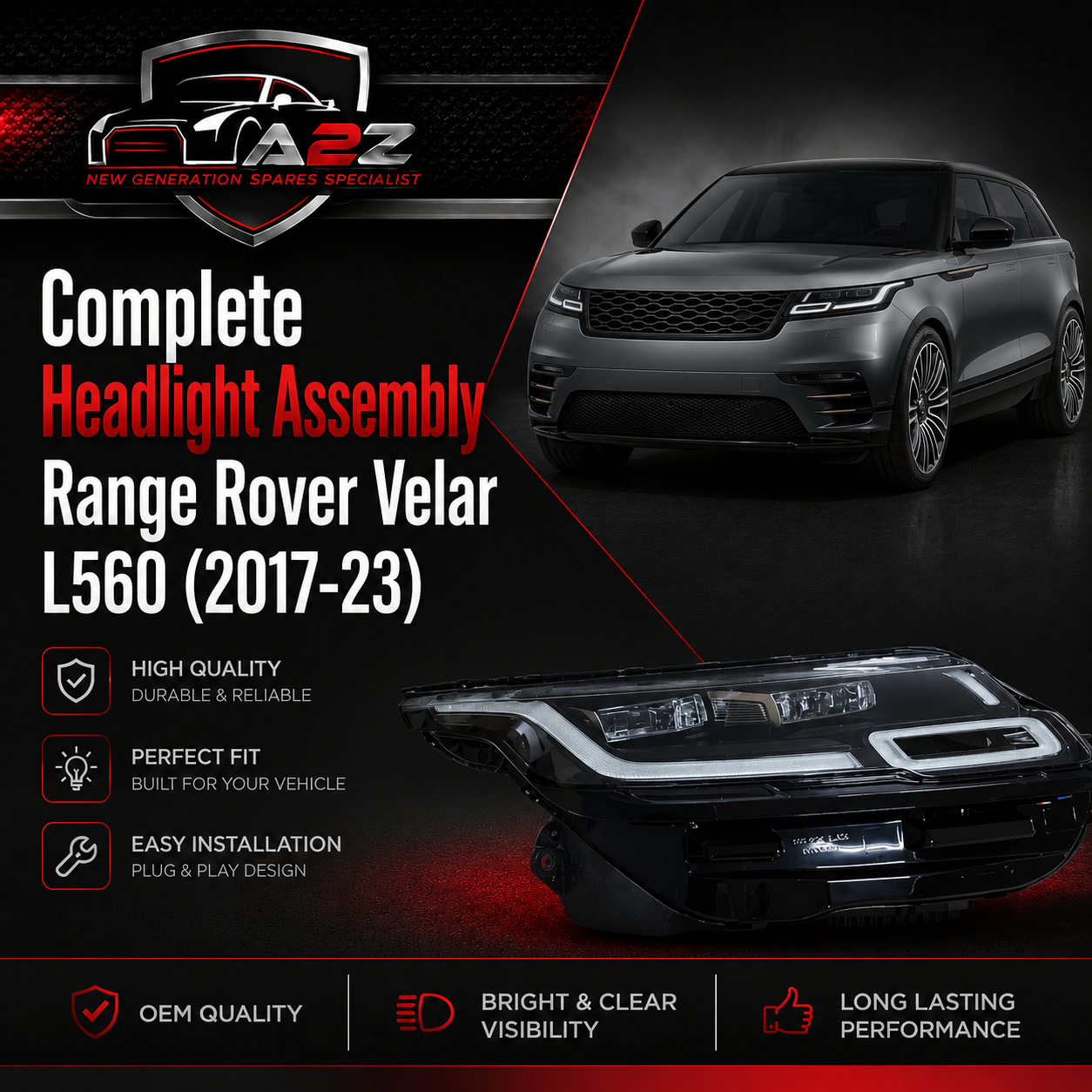 Complete Headlight Assy Right LR150072 & Left LR150077 Compatible With Range Rover Velar L560 Tag No.12