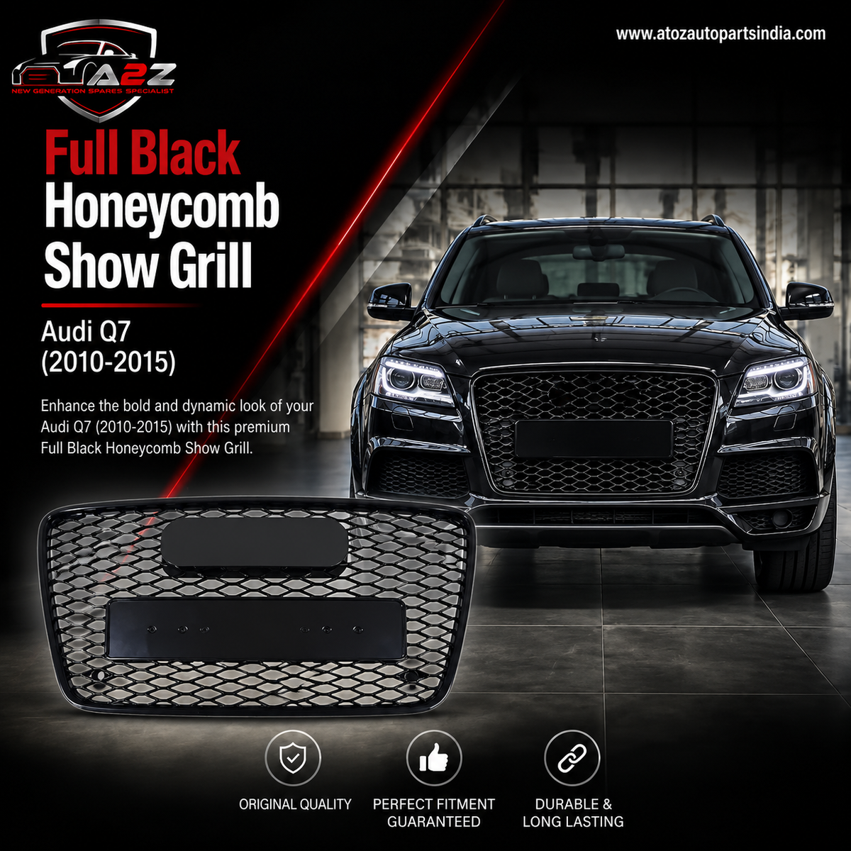 RSQ7 Full Black Honeycomb Show Grill Compatible With Audi Q7(2010-2015) Tag No.162