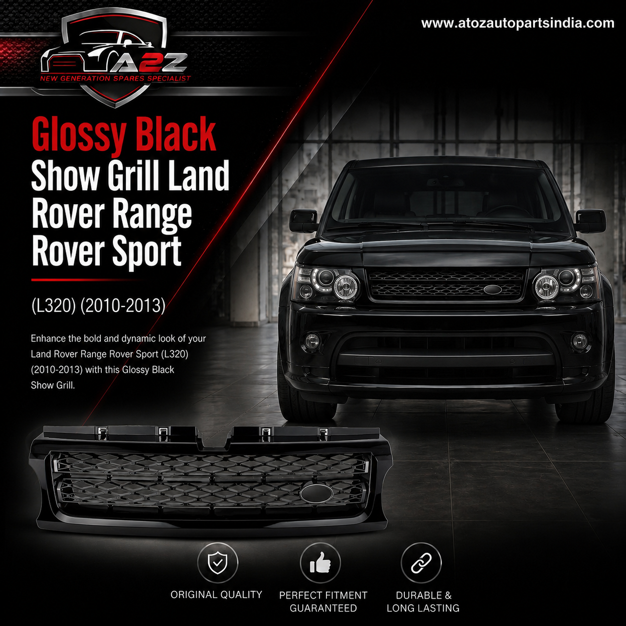 Glossy Black Show Grill LR030349 Compatible With Land Rover Range Rover Sport (L320) (2010-2013) Tag No.62