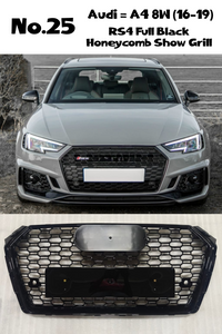 RS4 Full Black Honeycomb Show Gril Compatible With Audi A4 B9(2017-19) RS4 Black Chrome Tag 25