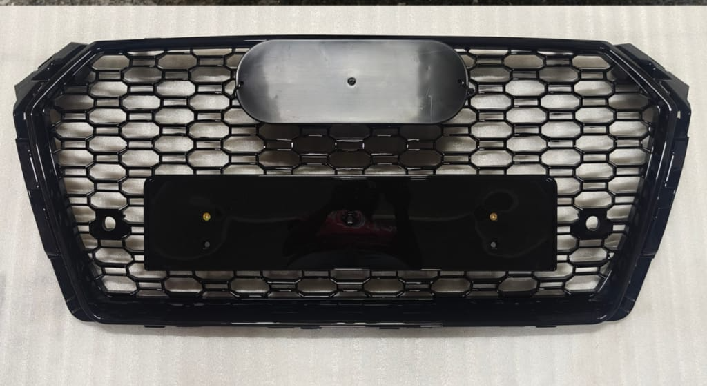 RS4 Full Black Honeycomb Show Gril Compatible With Audi A4 B9(2017-19) RS4 Black Chrome Tag 25