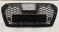 RS4 Full Black Honeycomb Show Gril Compatible With Audi A4 B9(2017-19) RS4 Black Chrome Tag 25