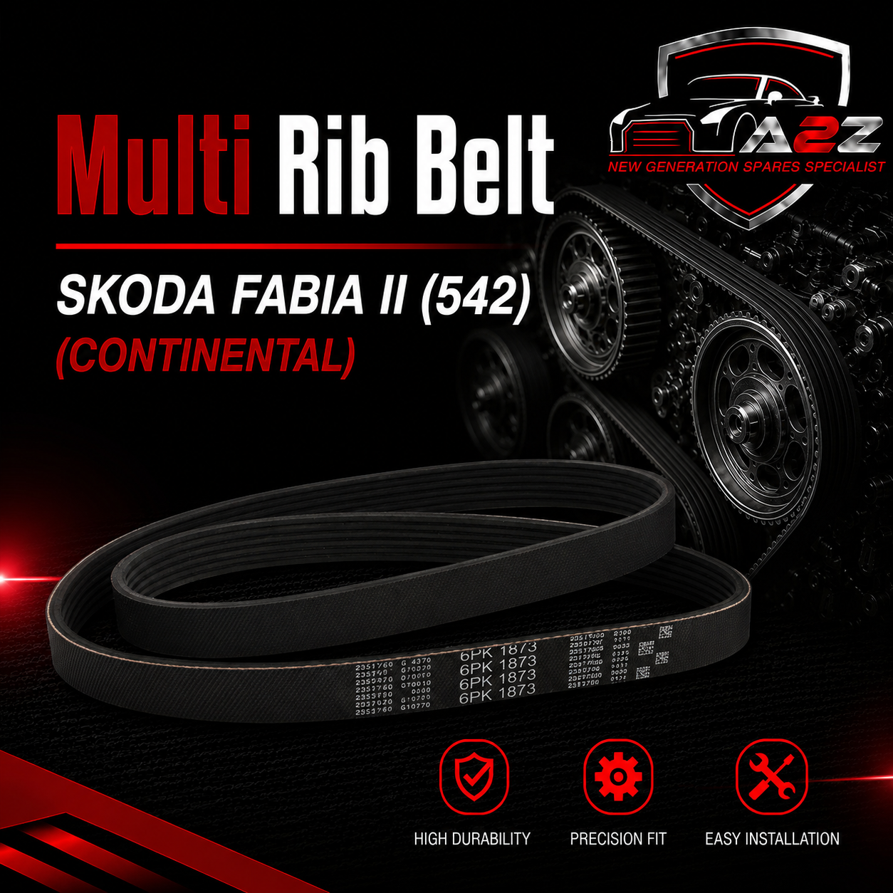 Multi Rib Belt 6PK1873 03E260849A Compatible With SKODA FABIA II (542) (CONTINENTAL)