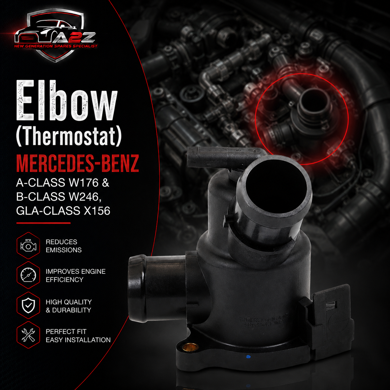 Elbow (Thermostat) 6512000715 Compatible With MERCEDES-BENZ A-CLASS W176 & B-CLASS W246, GLA-CLASS X156 Tag-E-14