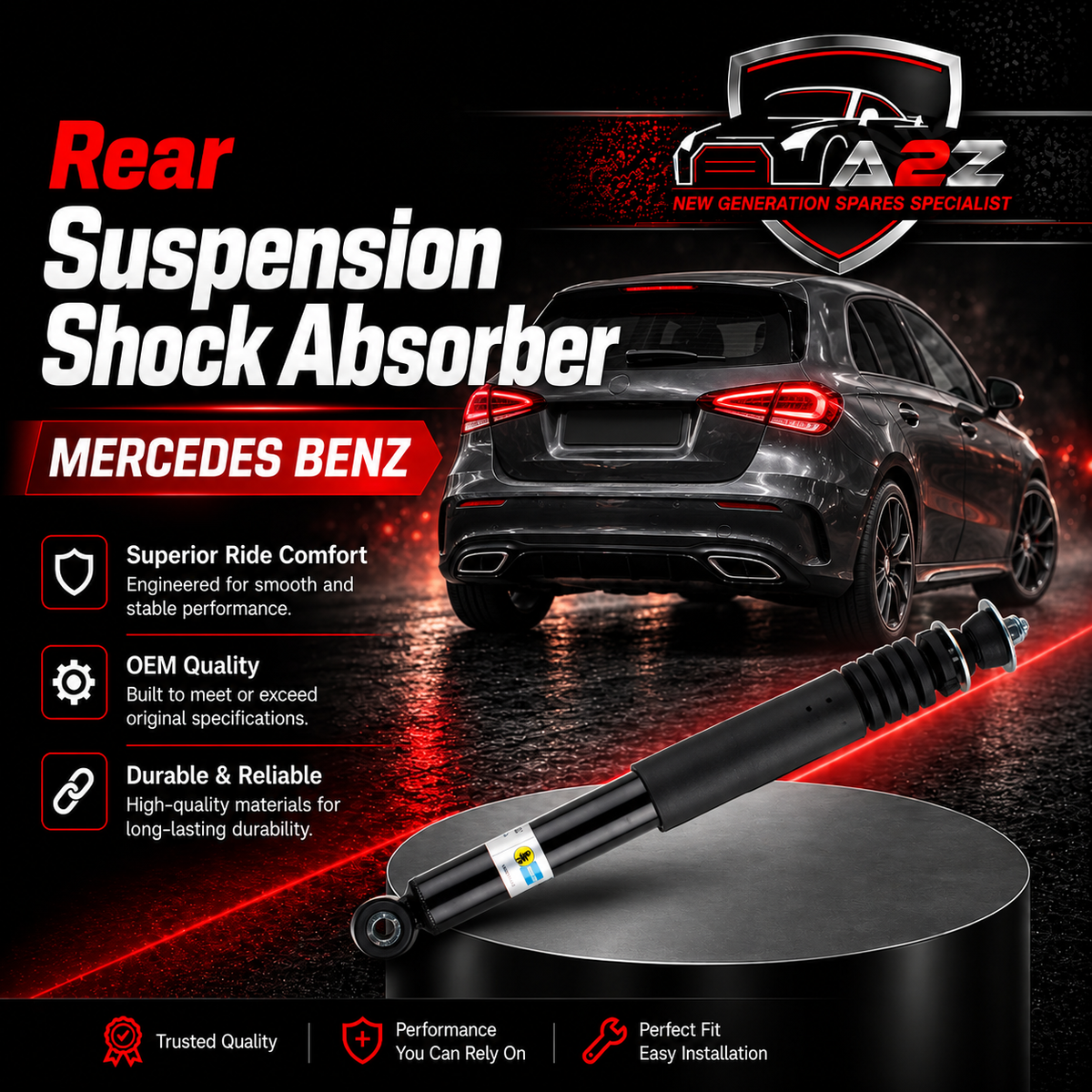 Rear Suspension Shock Absorber Left & Right 4533260400 Compatible With Mercedes Benz