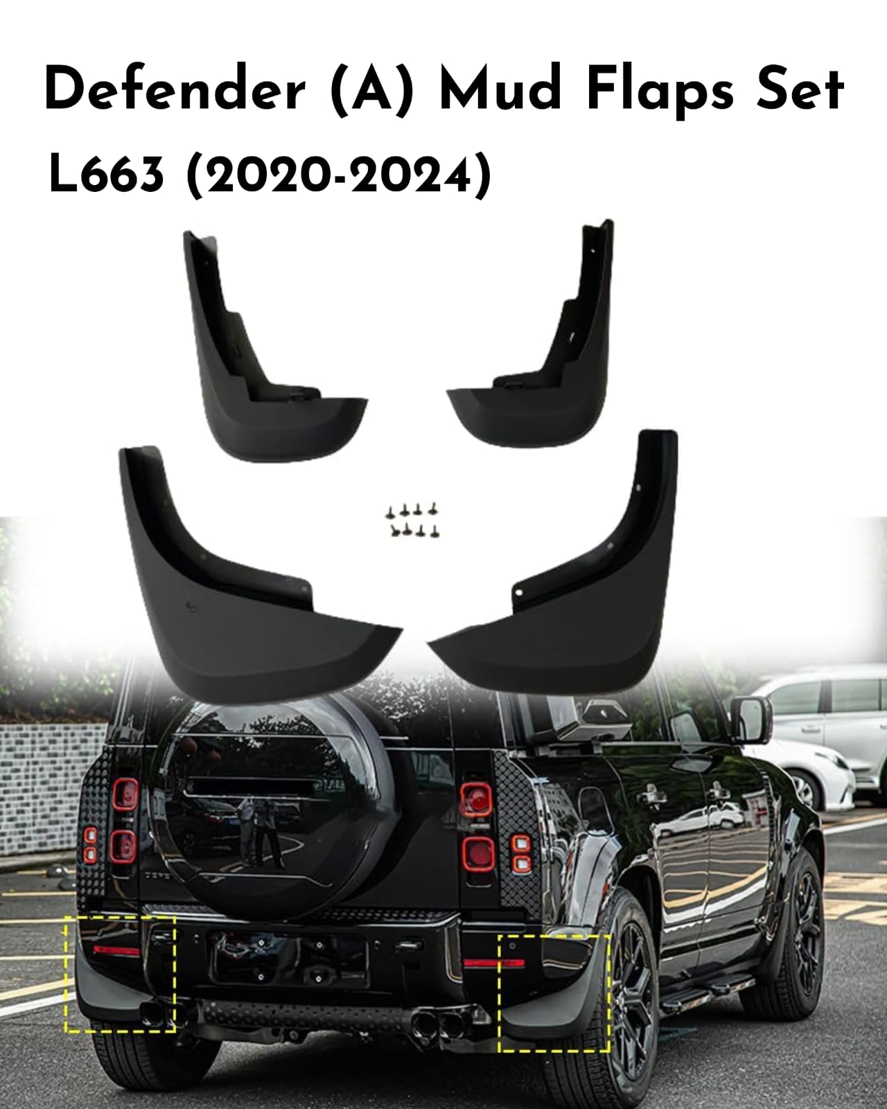 Mud Flaps Set (Set Of 4) Compatible With Land Rover L663 Defender(A) 2020-2024