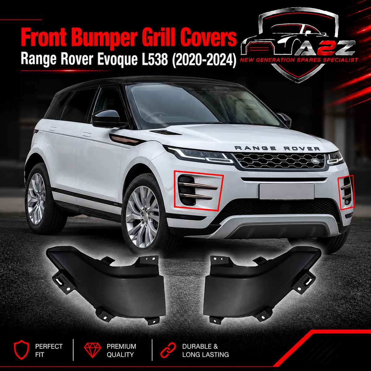 Front Bumper Grill Covers Right LR114724 & Left LR114725 Compatible With Land Rover Range Rover Evoque - L538 (2020-2024) Tag No.9