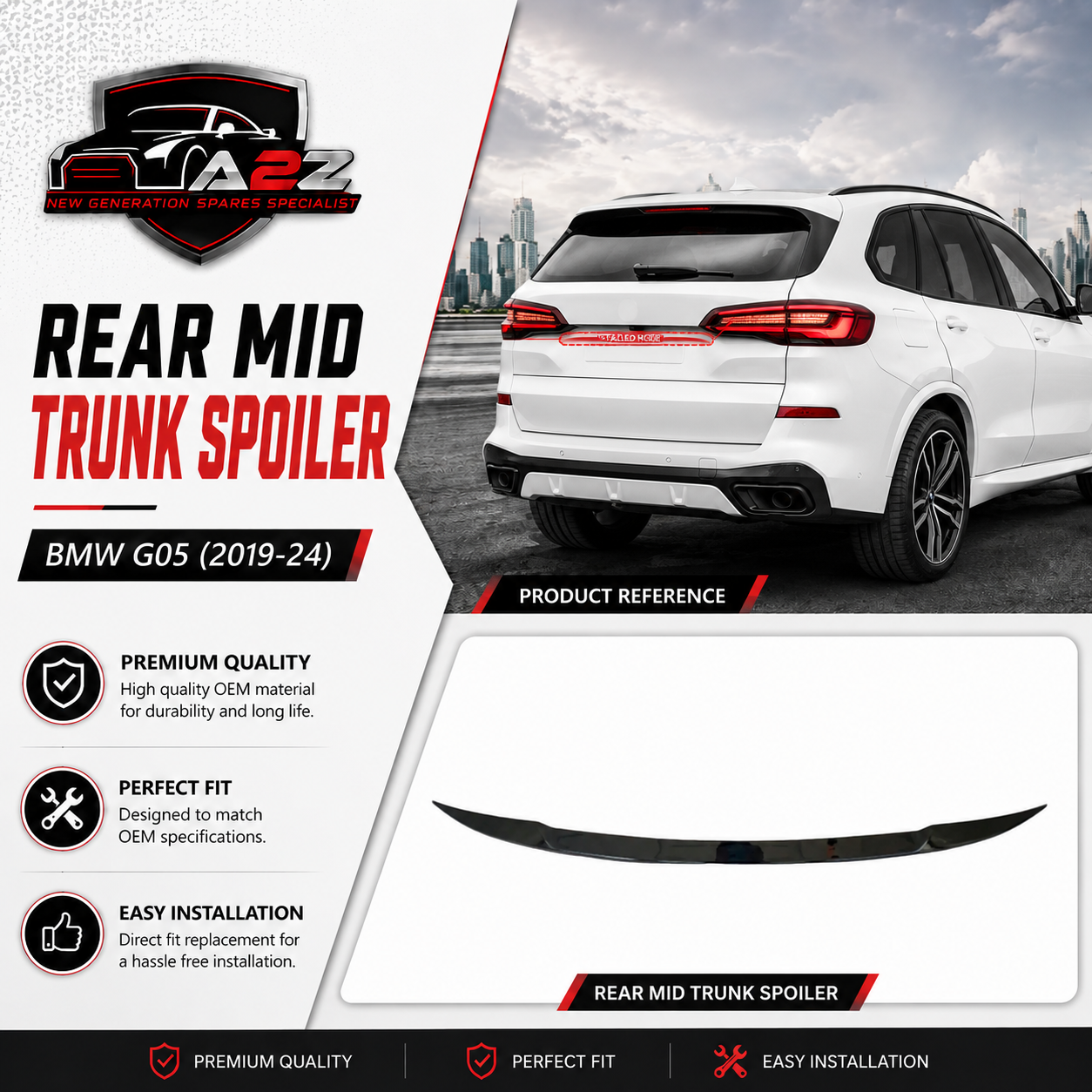 Rear Mid Trunk Spoiler BMRS24 Compatible With BMW G05 (2019-24)