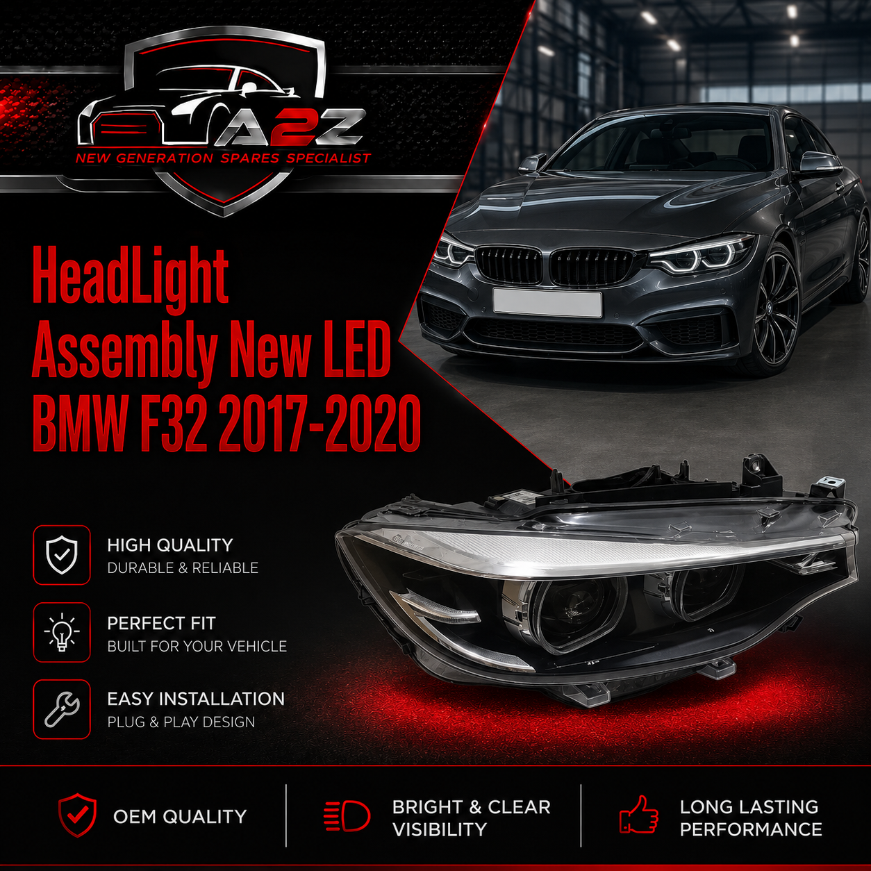 Complete Headlight Assembly (New LED) Left 63117478151 & Right 63117478152 Compatible With BMW F32 2017-2020