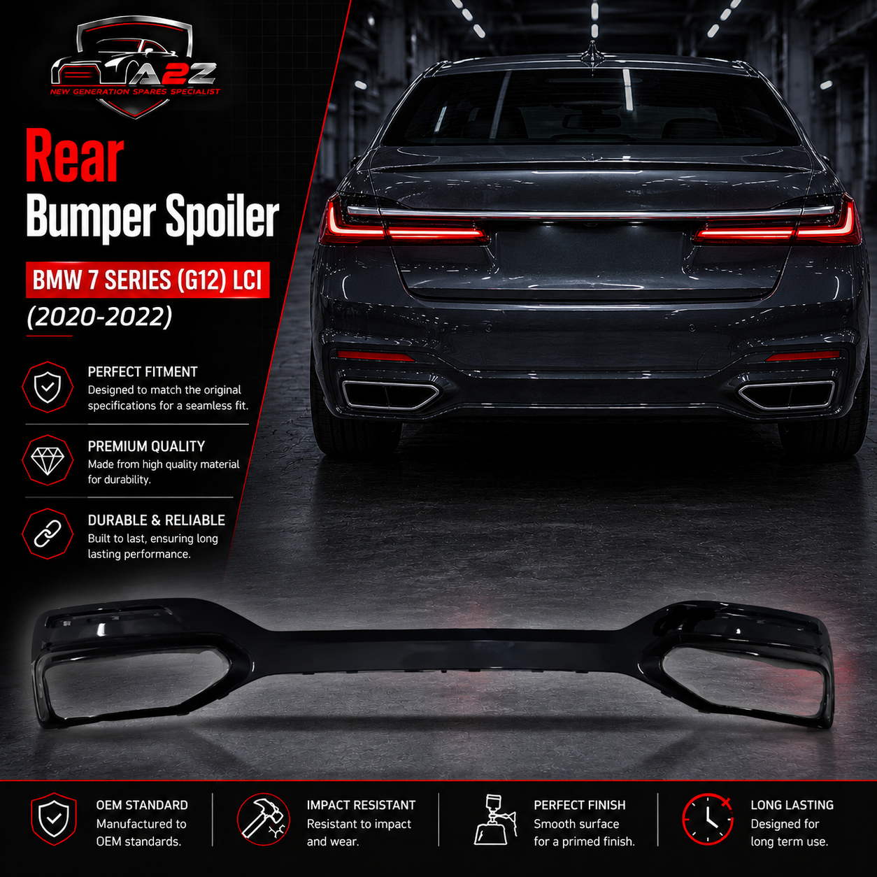Rear Bumper Spoiler 51128074012 Compatible With BMW 7 SERIES (G12) LCI (2020-2022) Tag No.126