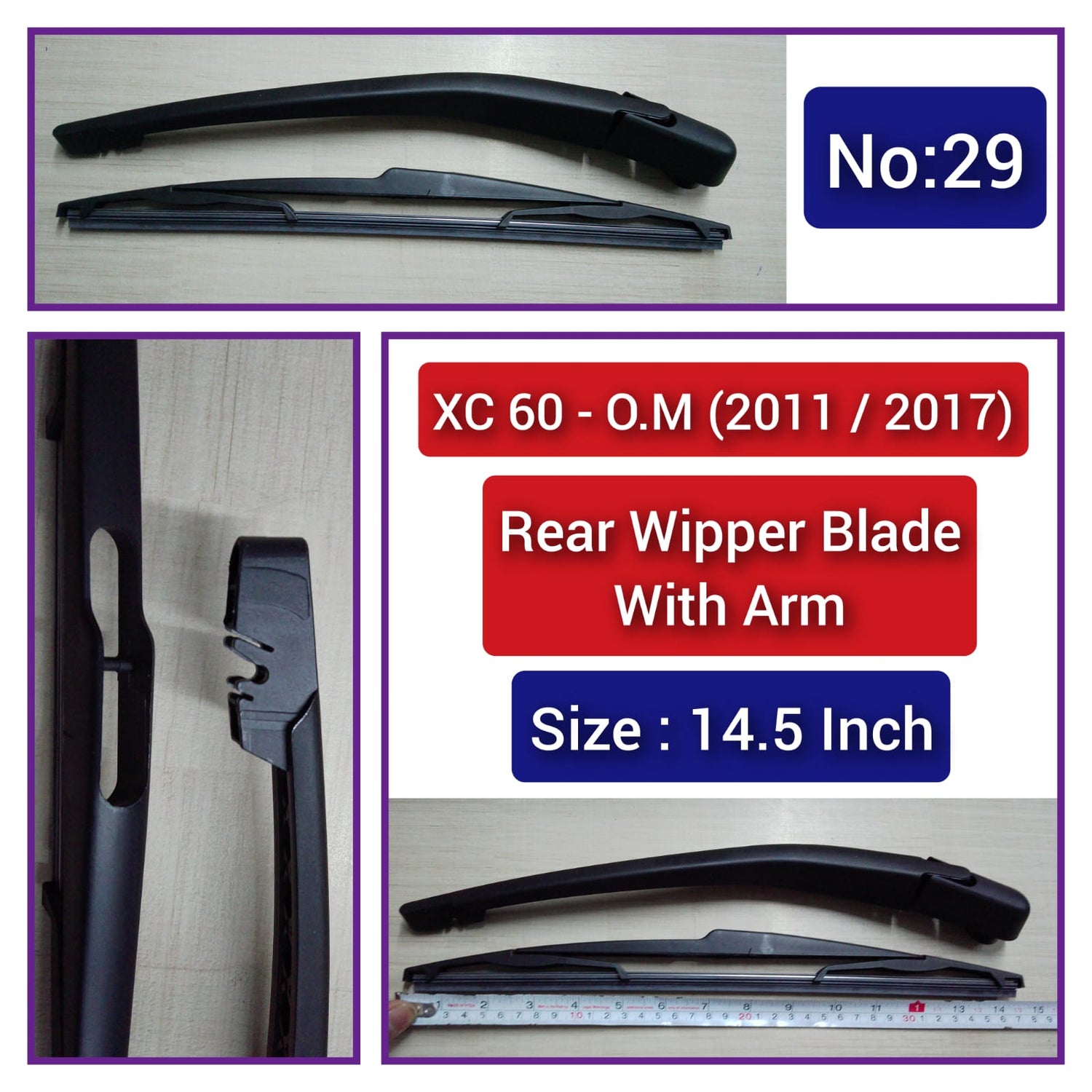 Rear Wiper Blade (14.5 Inch) With Arm Compatible with VOLVO XC60 O.M 2011-2017 Tag-WBR-29