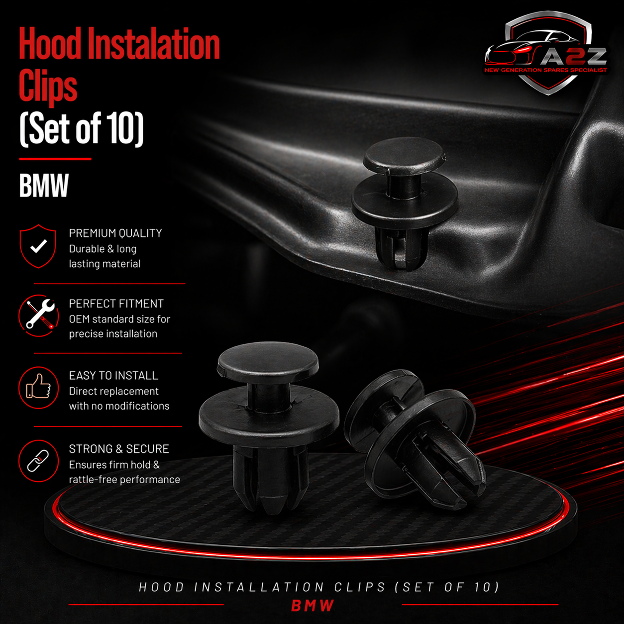 Hood Instalation Clips (Set of 10) Code:1474 Compatible With BMW