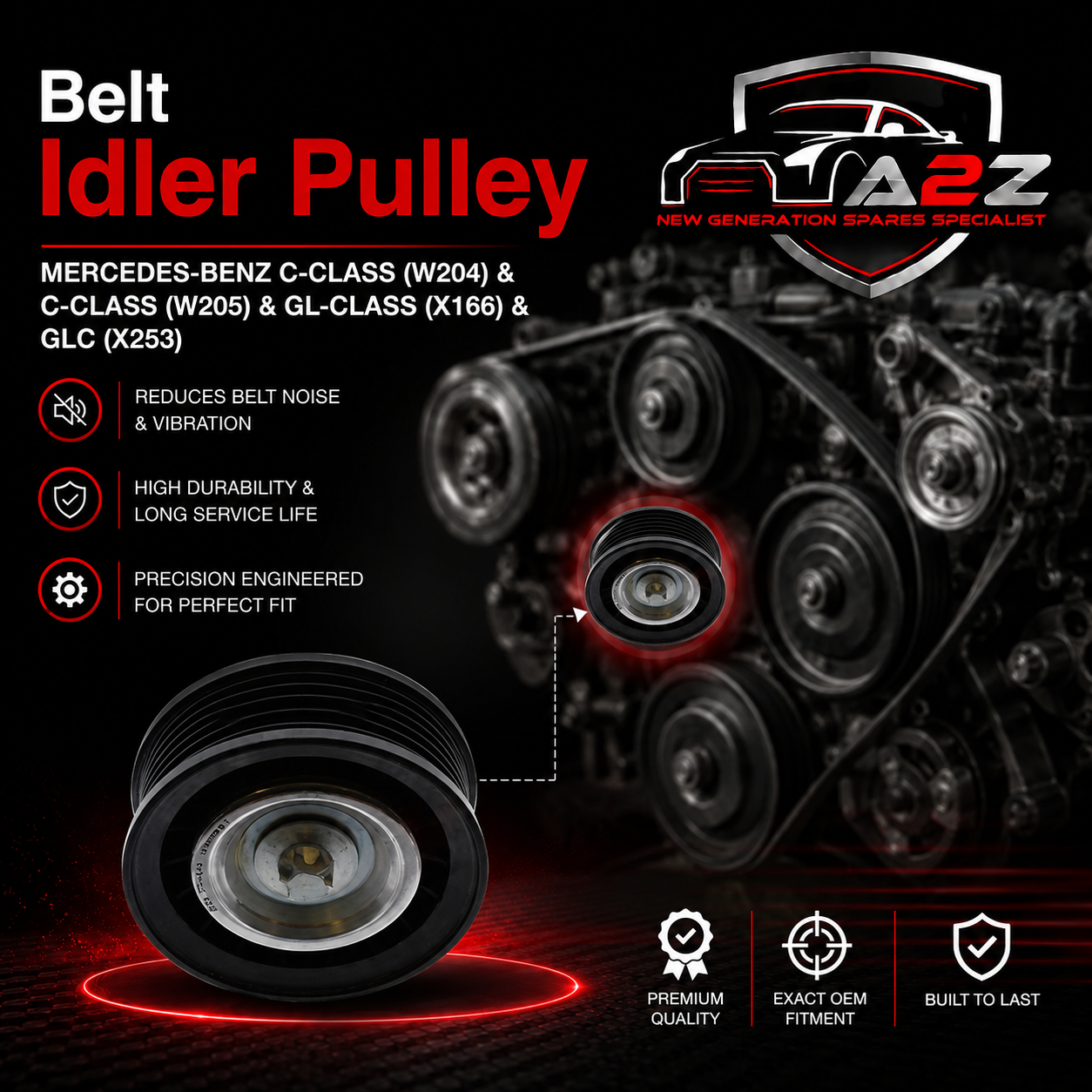 Belt Idler Pulley 2762020119 A2762020119 A2762000370 Compatible with MERCEDES-BENZ C-CLASS (W204) & C-CLASS (W205) & GL-CLASS (X166) & GLC (X253) Tag no : 17