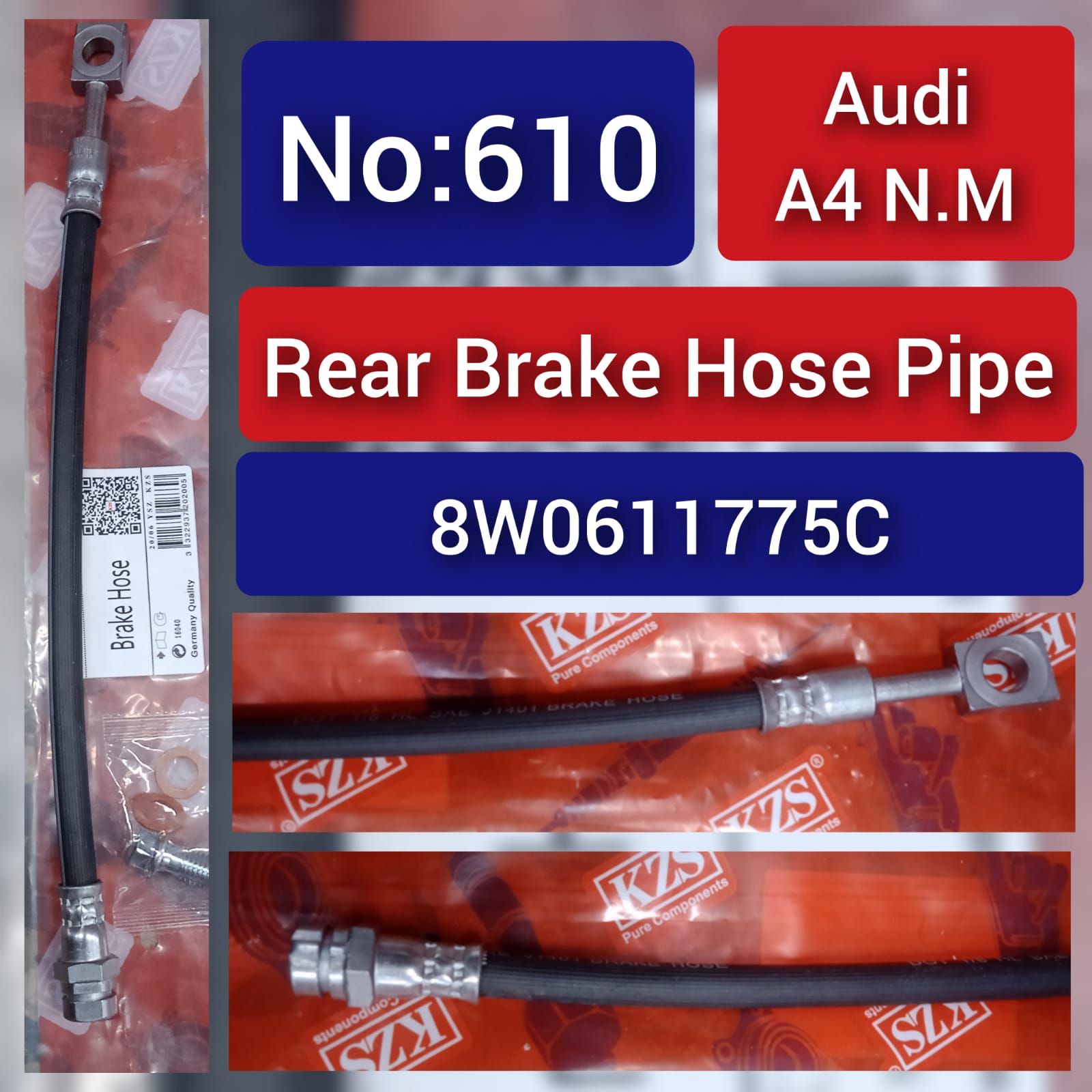 Rear Brake Hose Pipe 8W0611775C Compatible with AUDI A4 N.M Tag-H-610