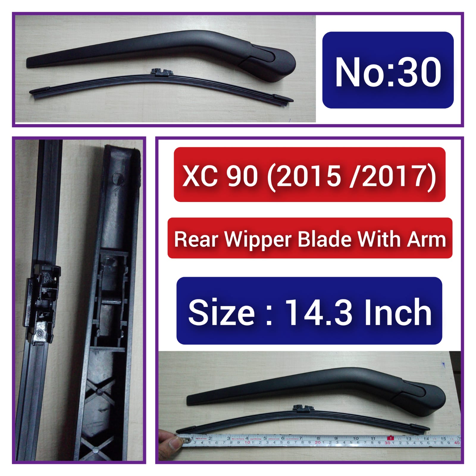 Rear Wiper Blade (14.3 Inch) With Arm Compatible with VOLVO XC90 2015-2017 Tag-WBR-30