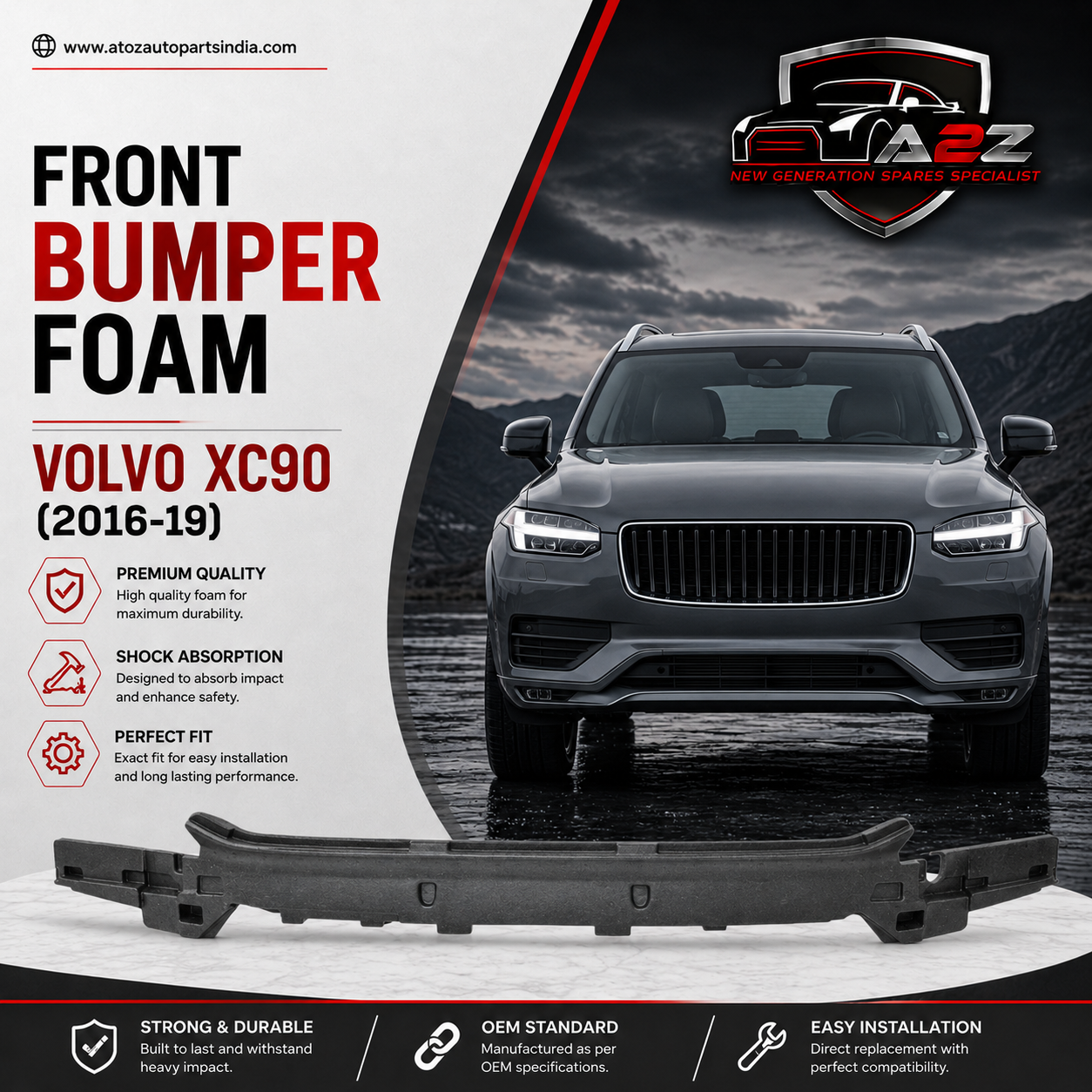 Front Bumper Foam 31383553 31663900 Compatible With Volvo XC90 (2016-19)