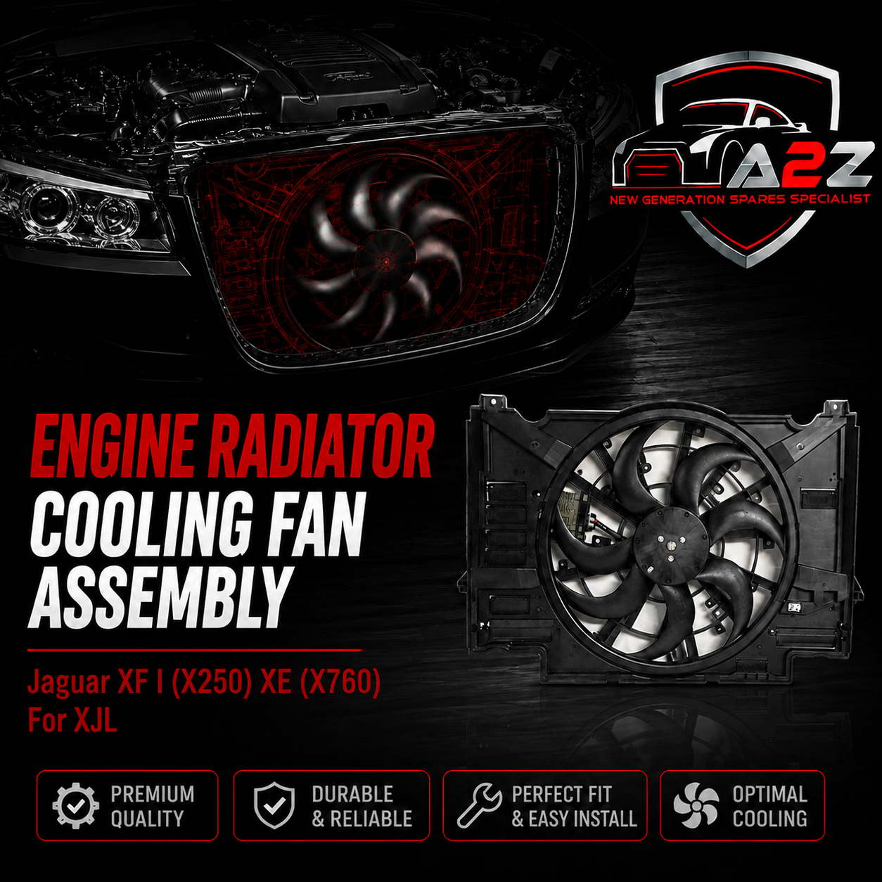 Engine Radiator Cooling Fan Assembly T2H20465 Compatible With Jaguar  XF I (X250)  XE (X760)  For XJL