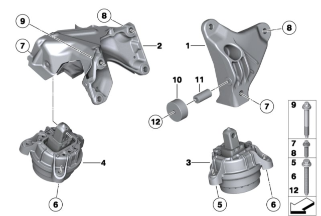 Front Engine Mount Set Compatible With BMW 5 Series F10 & 7 Series F01, F02, F03, F04 Engine Mount Left  22116777365 & Right 22116786528